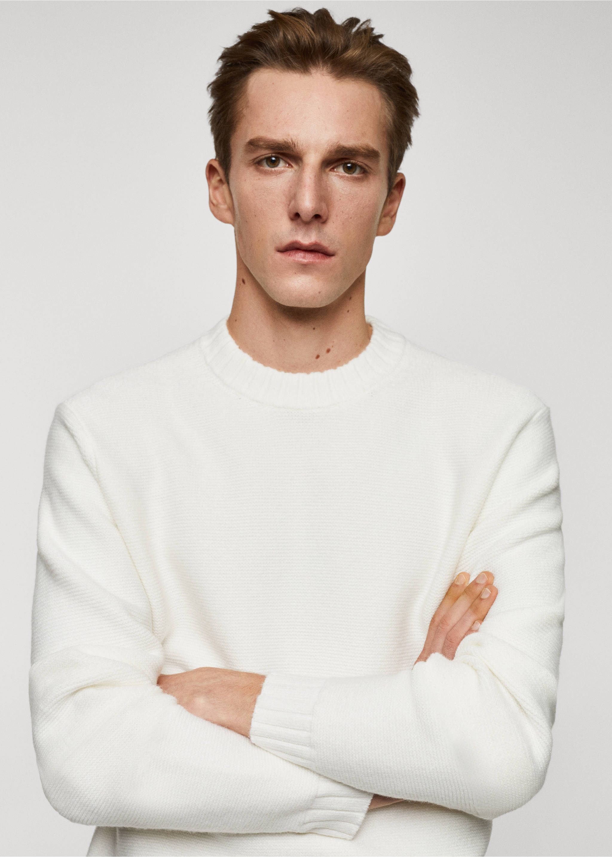 Knitted sweater with ribbed details - Details of the article 1, Off White. Ref: 67010652-00.