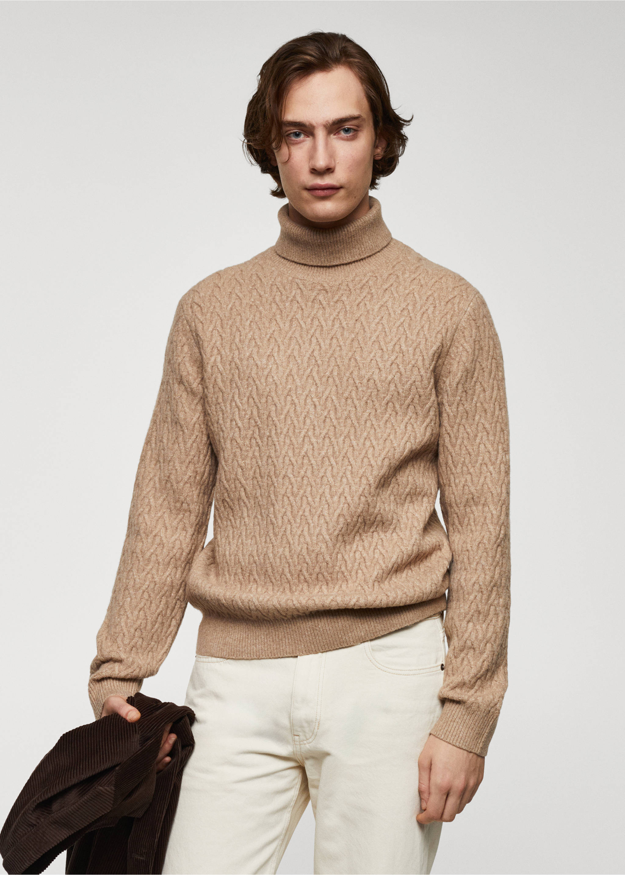 Braided turtleneck sweater - Medium plane, Medium Brown. Ref: 67010655-00.