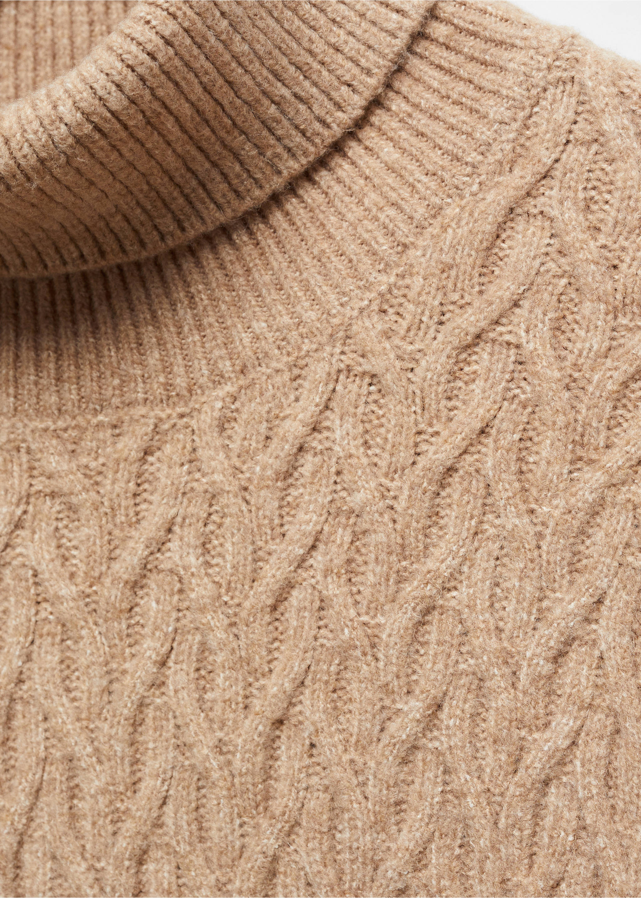 Braided turtleneck sweater - Details of the article 8, Medium Brown. Ref: 67010655-00.