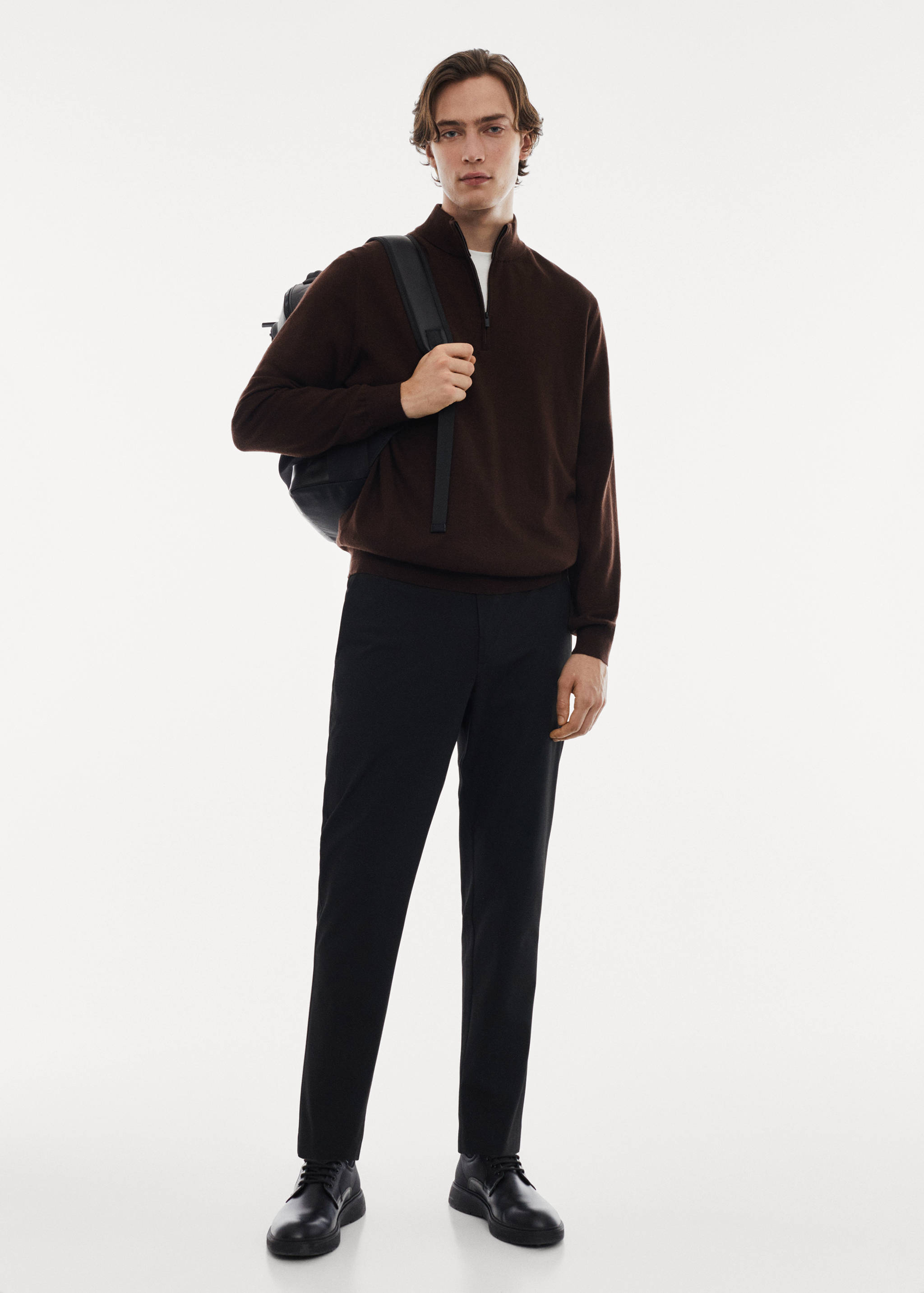 Pulover lână merino 100% guler fermoar - Plan general