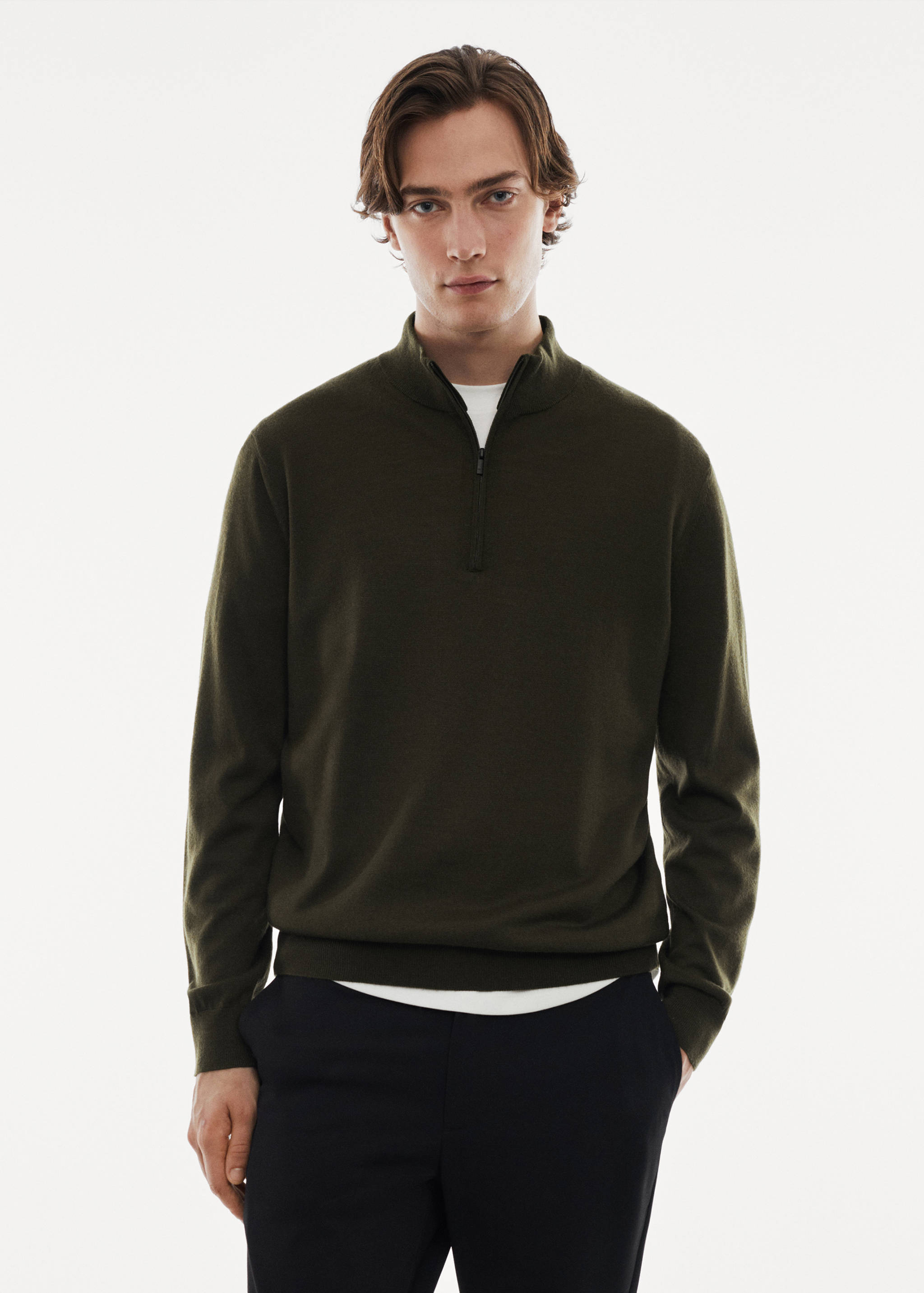 Pullover aus 100 % Merinowolle mit Zip-Kragen - Mittlere Ansicht