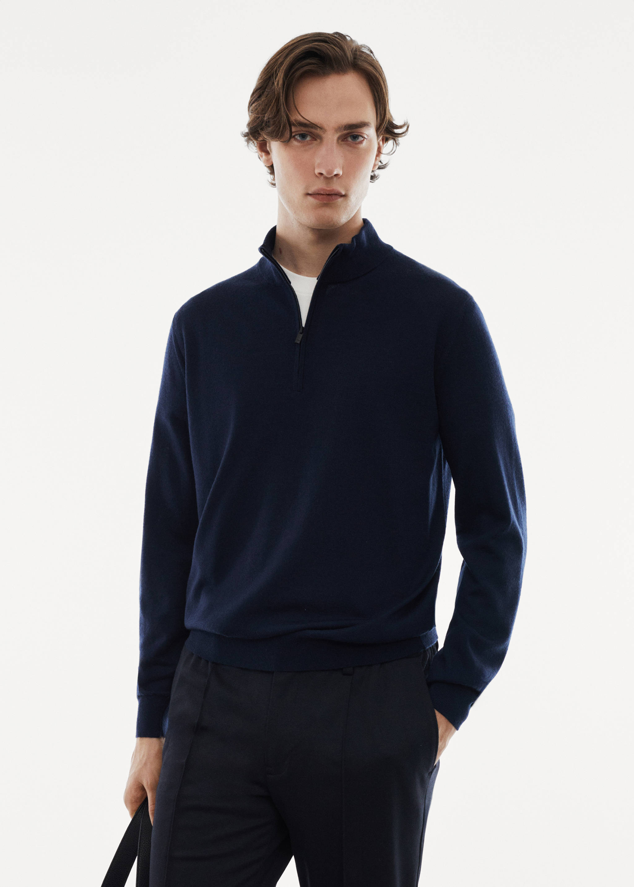 Pullover aus 100 % Merinowolle mit Zip-Kragen - Mittlere Ansicht
