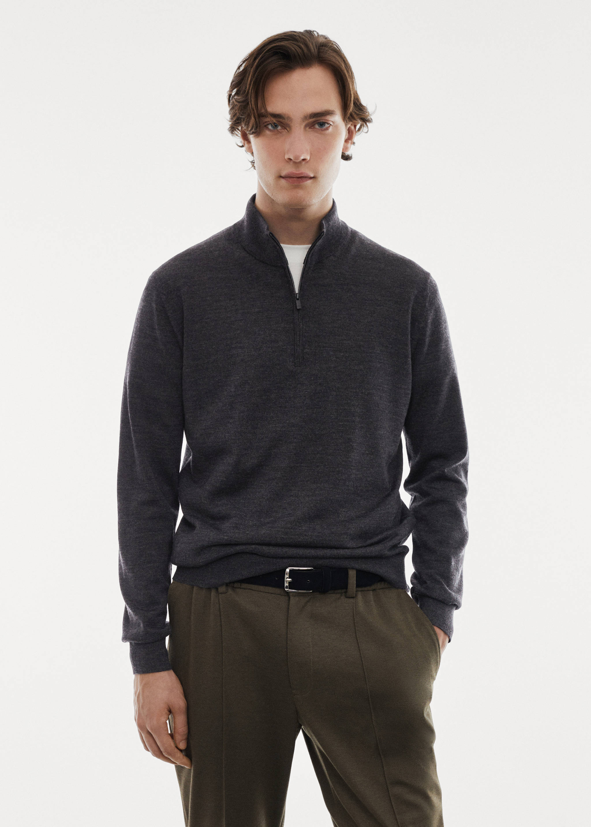 Pullover aus 100 % Merinowolle mit Zip-Kragen - Mittlere Ansicht