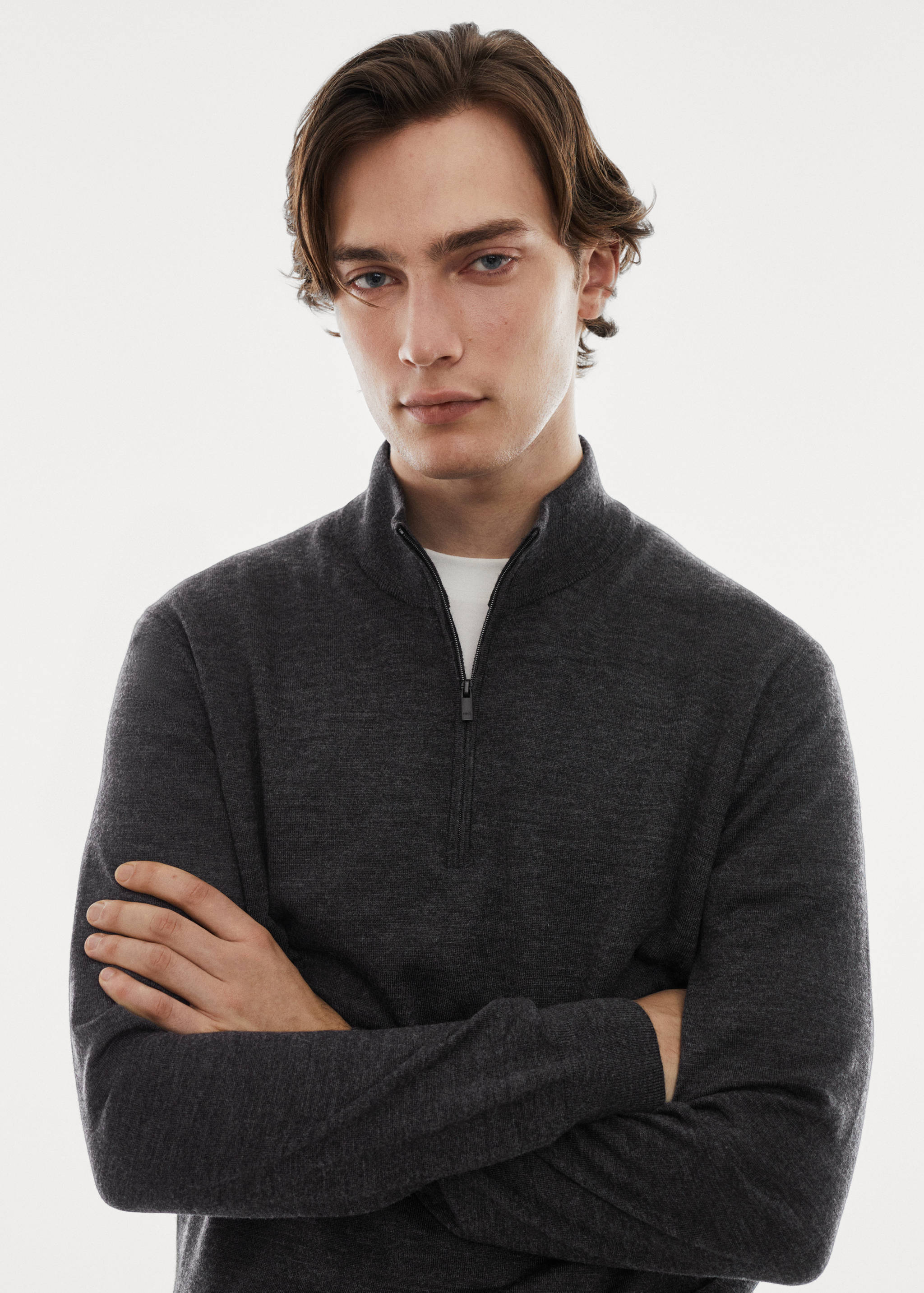 Pullover aus 100 % Merinowolle mit Zip-Kragen - Detail des Artikels 1