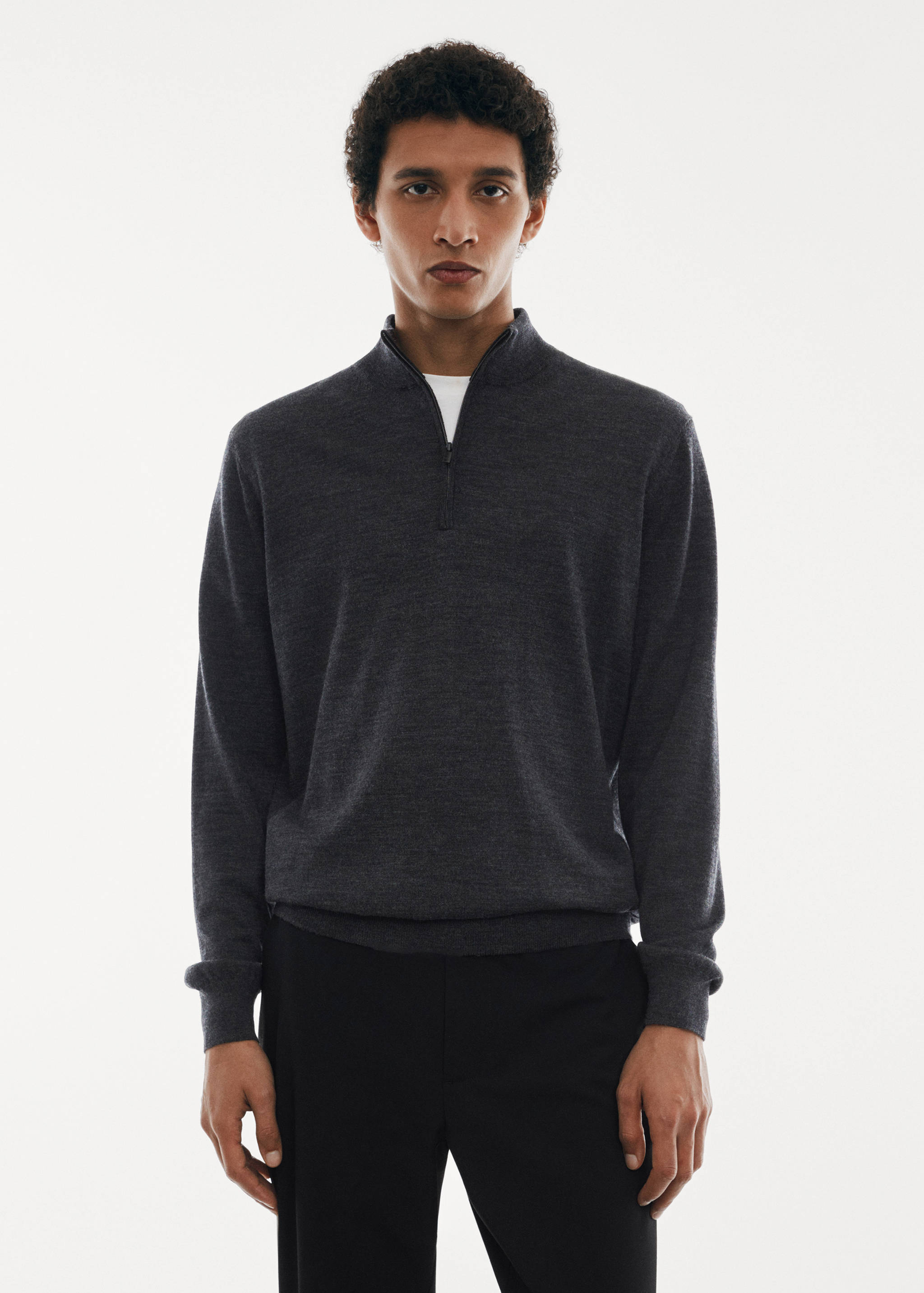 Pullover aus 100 % Merinowolle mit Zip-Kragen - Mittlere Ansicht