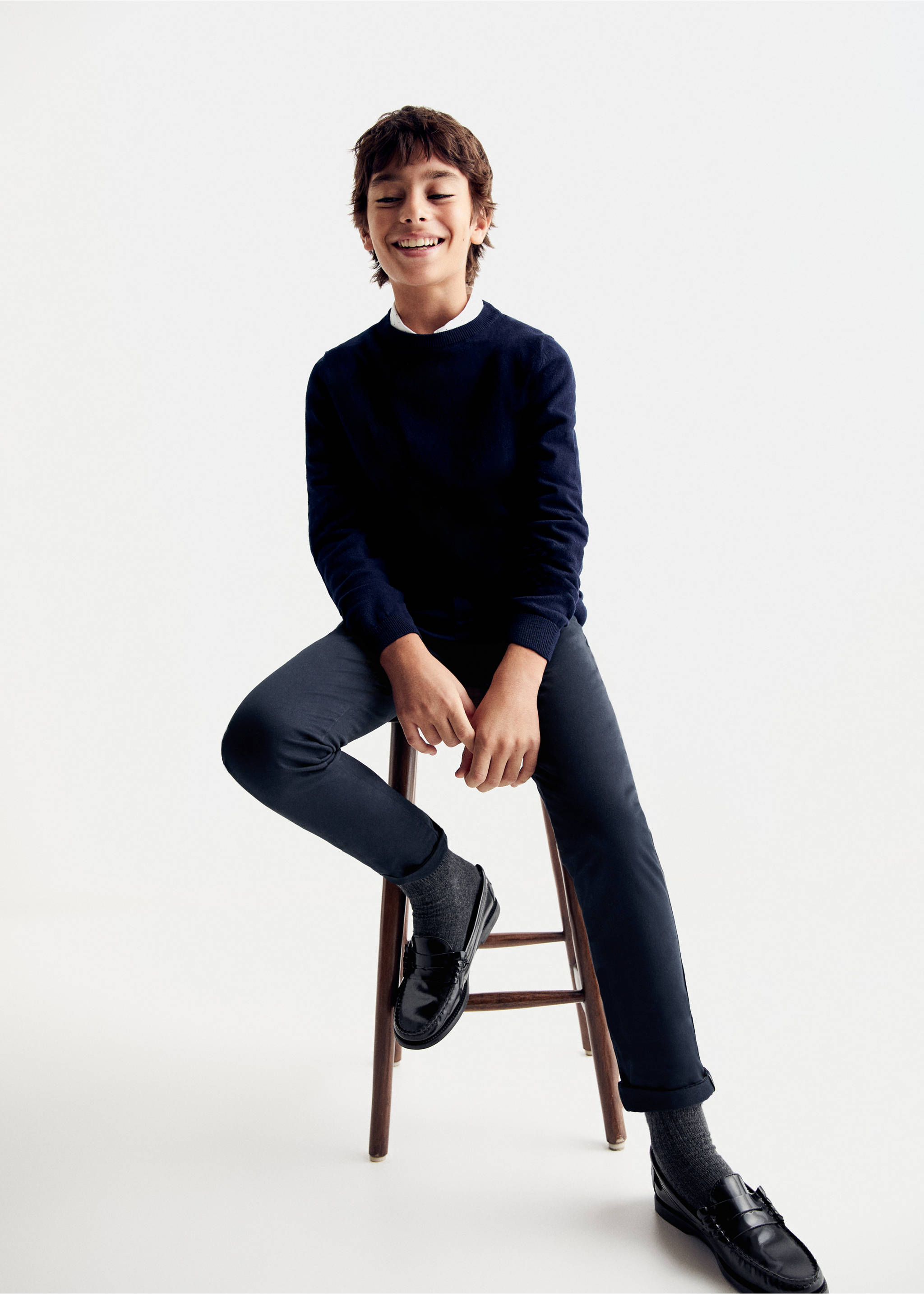 Pantalon chino coton - Plan général, Bleu marine foncé. Ref: 67010662-00.