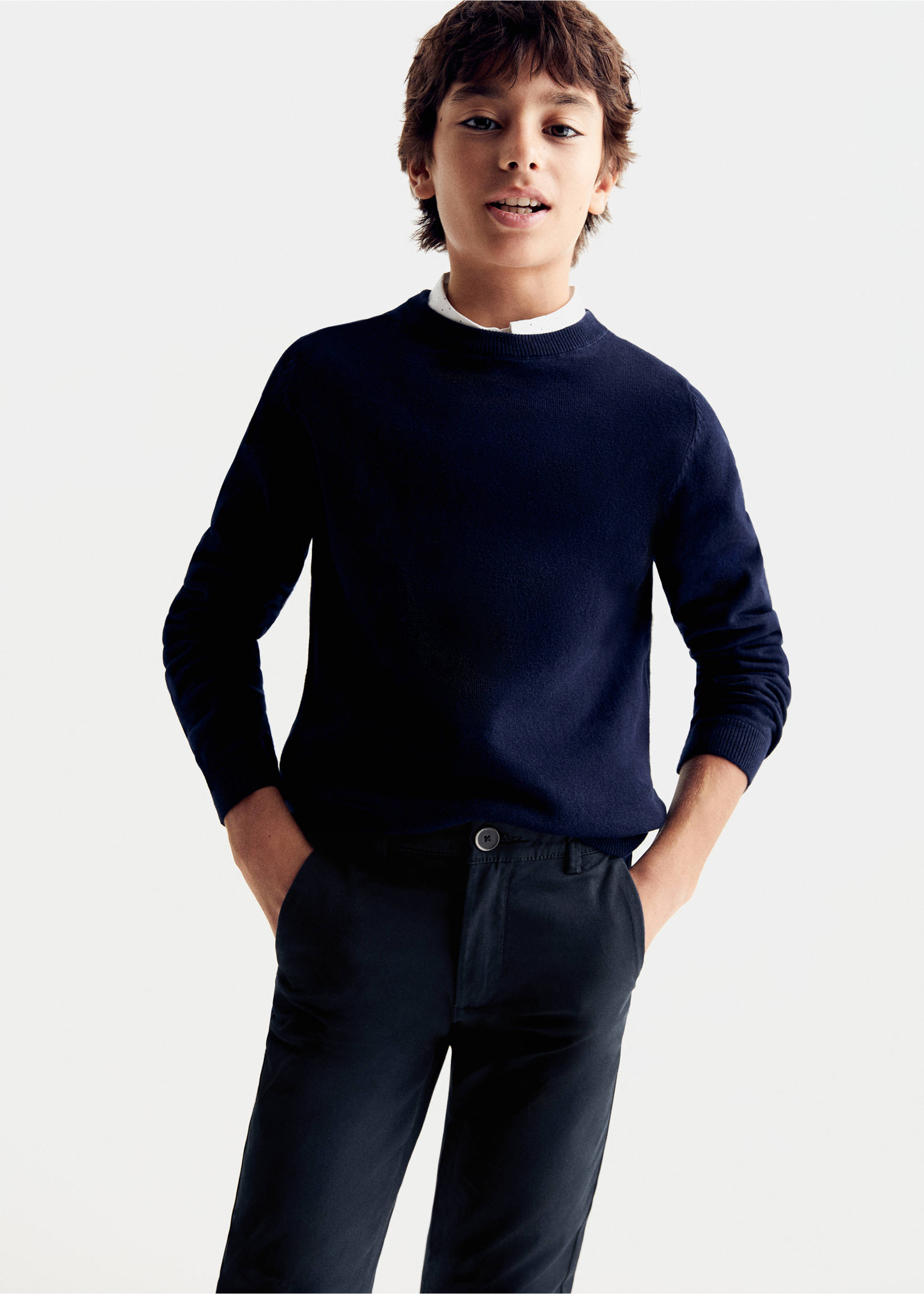 Pantalon chino coton - Plan moyen, Bleu marine foncé. Ref: 67010662-00.