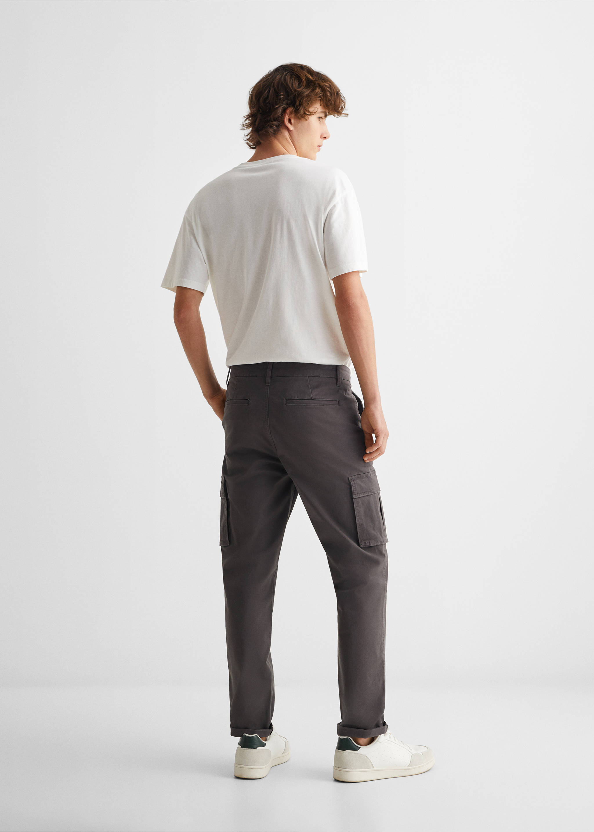 Cotton cargo trousers - Reverse of the article, Charcoal. Ref: 67010664-00.