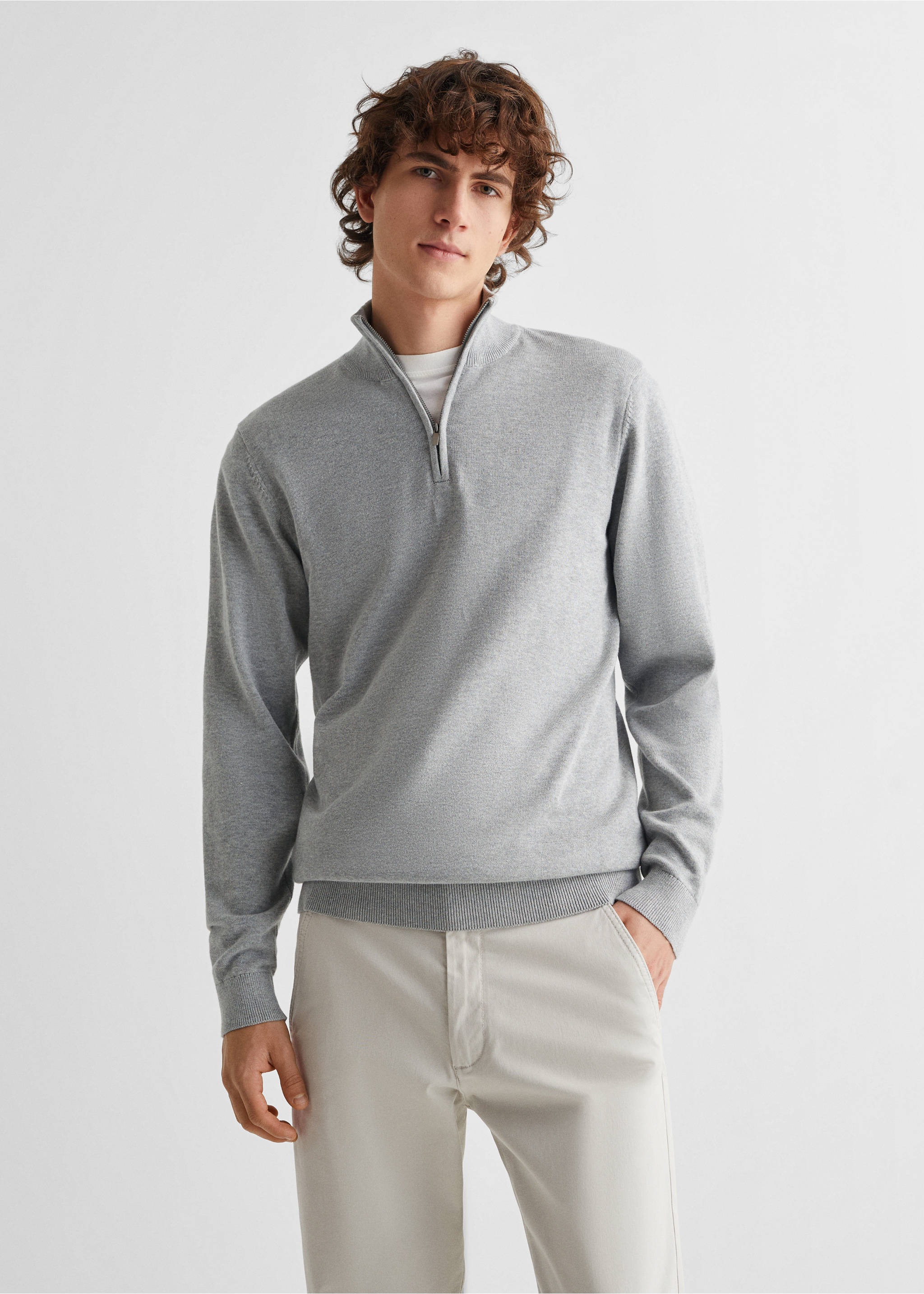 Pullover mit halbhohem Zip-Kragen - Mittlere Ansicht, Grau. Ref: 67010666-00.