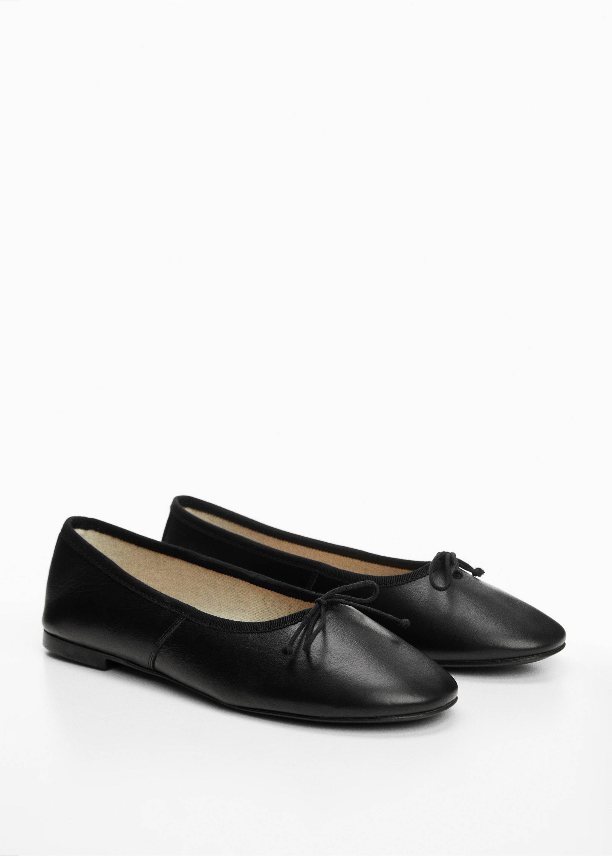 Leather ballet flats with bow - Medium plane, Black. Ref: 67012536-00.