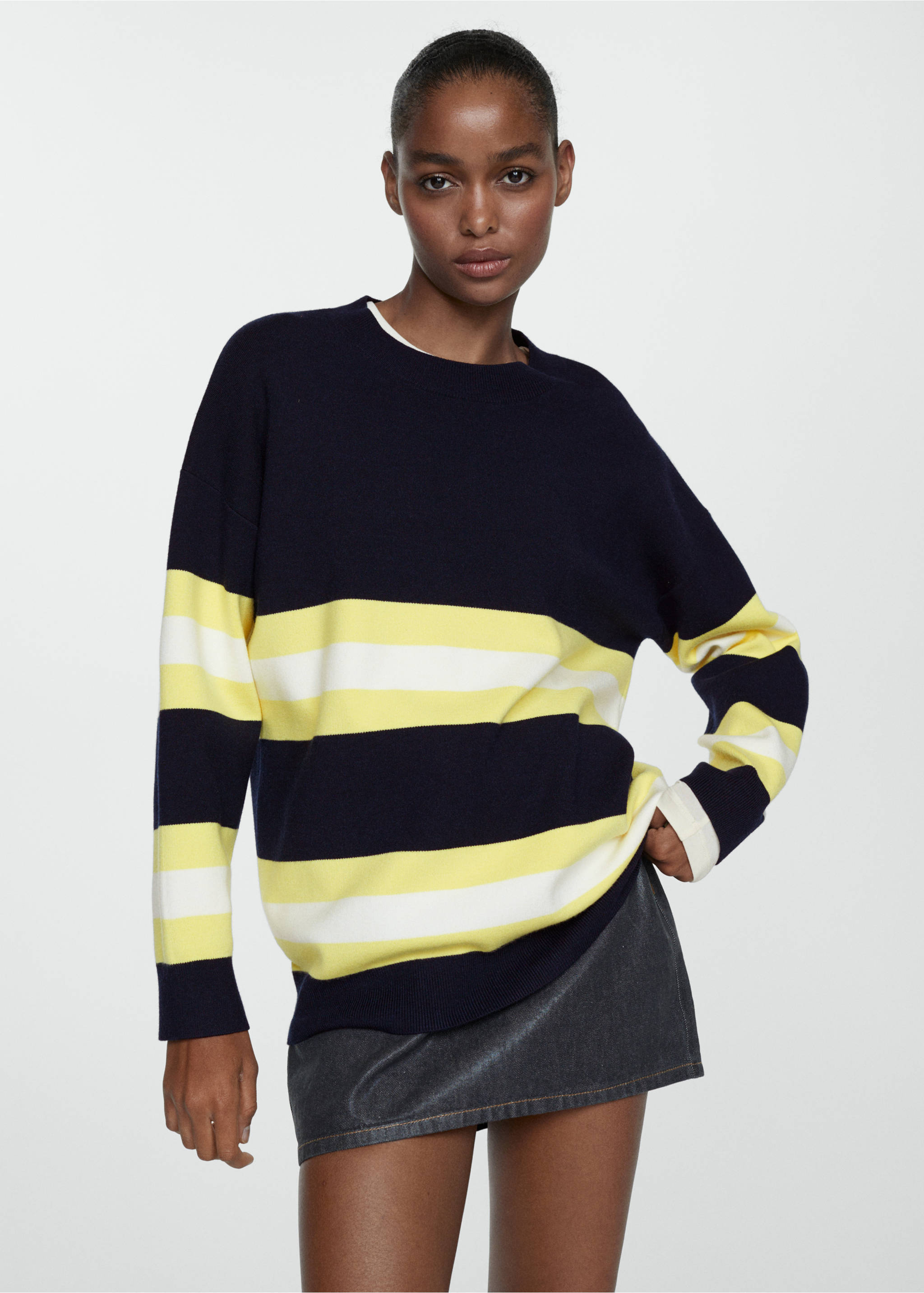 Knit striped sweater - Medium plane, Dark Navy. Ref: 67013273-00.