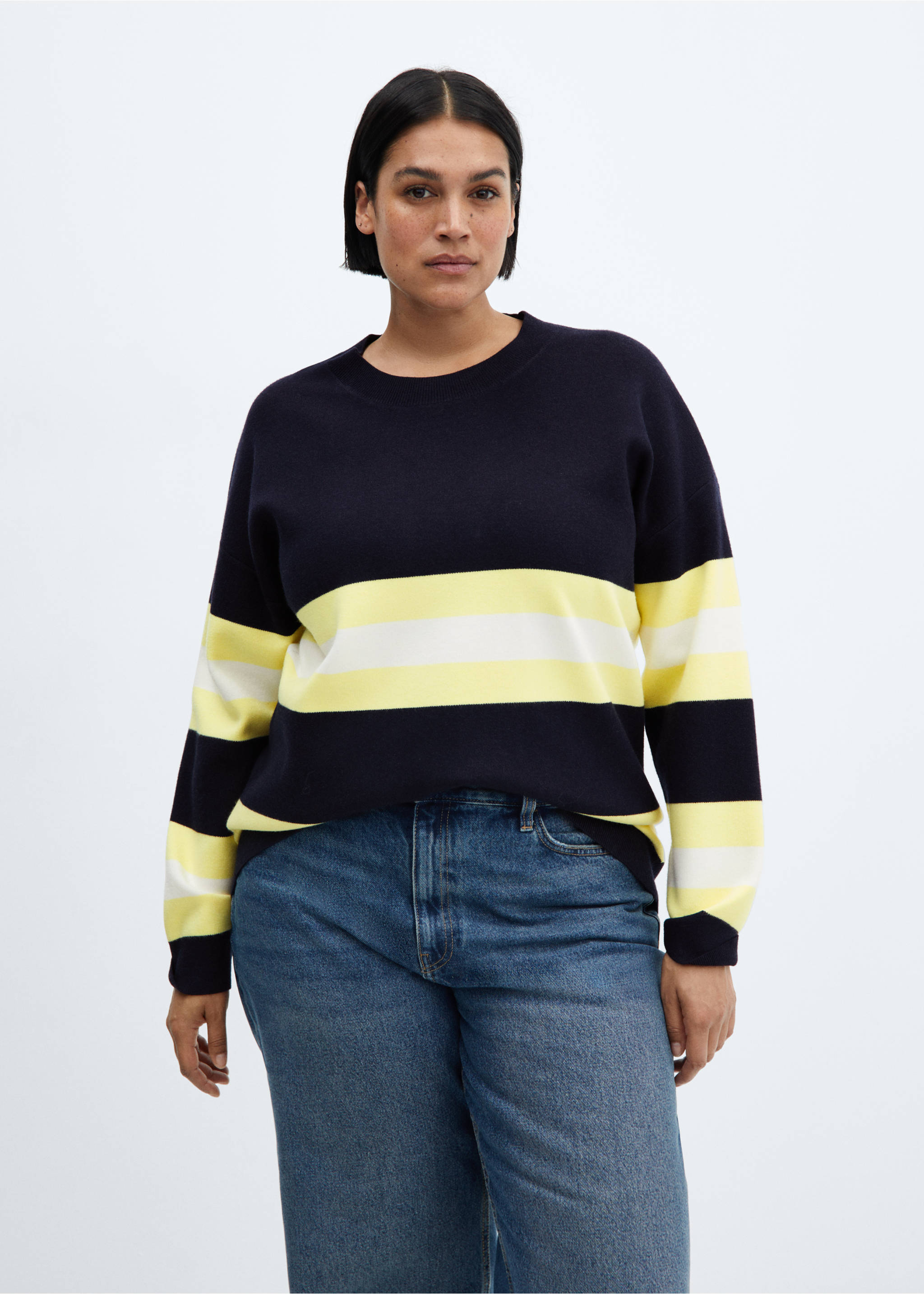 Knit striped sweater - Details of the article 5, Dark Navy. Ref: 67013273-00.