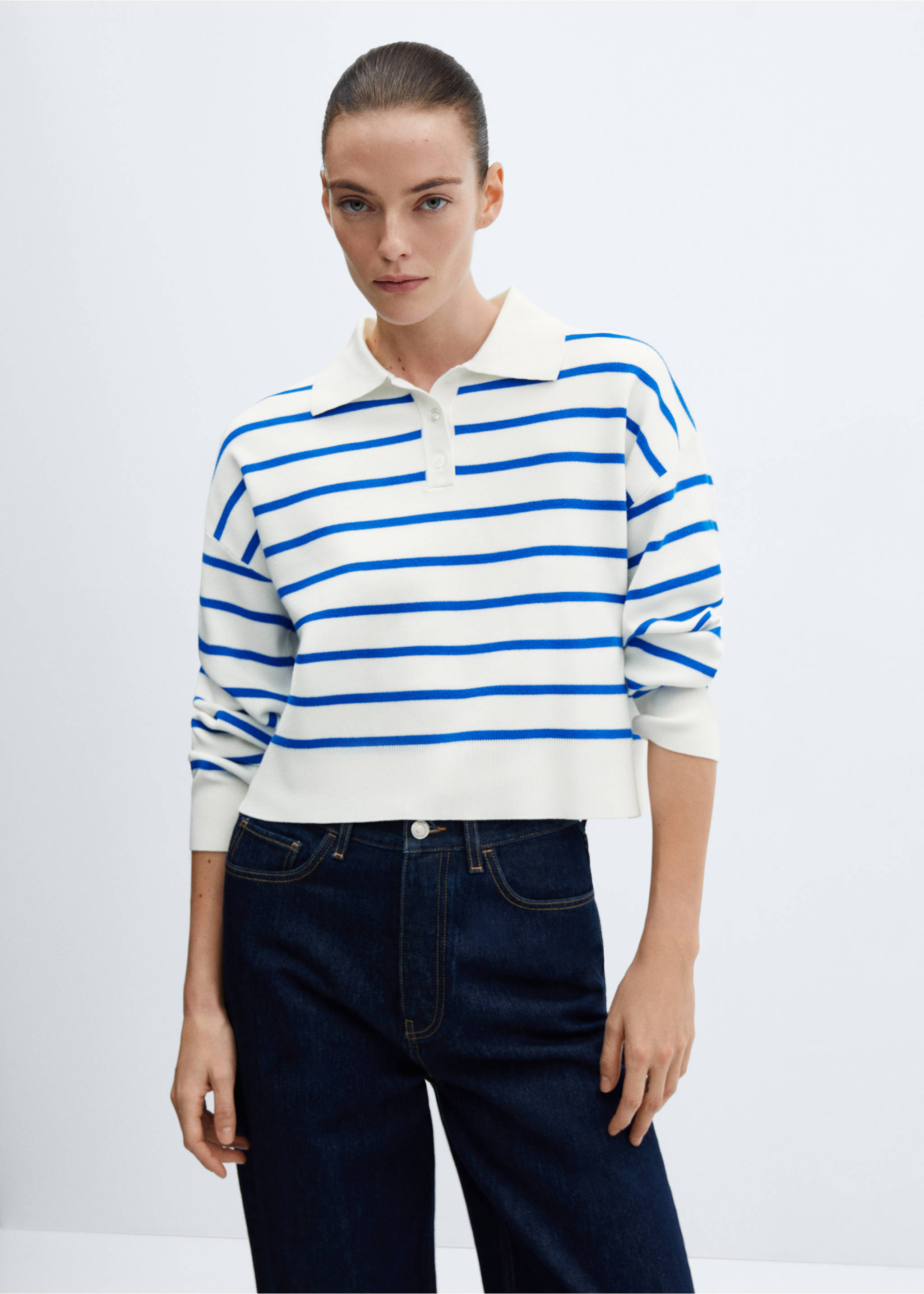 Striped polo-neck sweater - Medium plane, Vibrant blue. Ref: 67013274-00.
