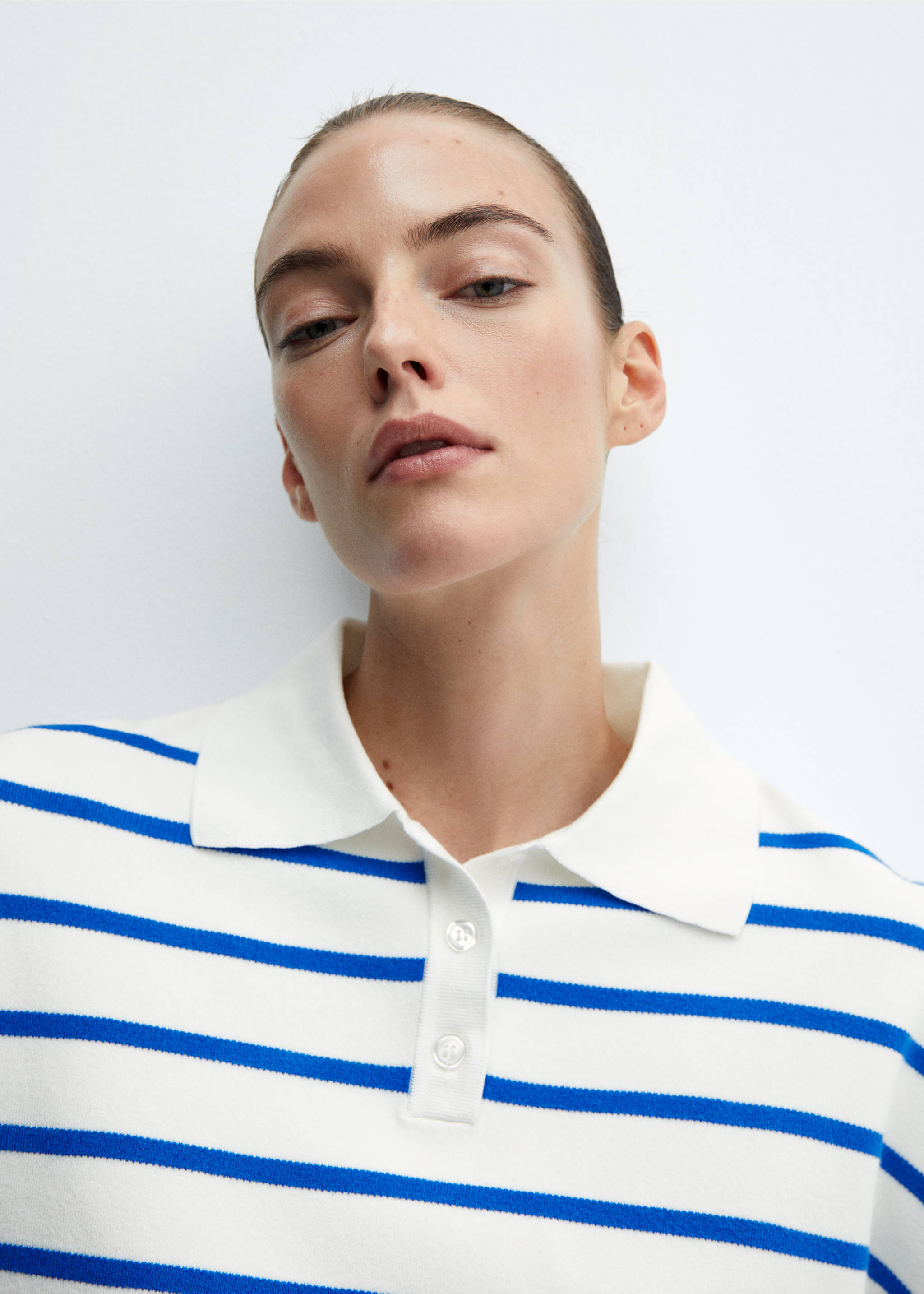 Striped polo-neck sweater - Details of the article 1, Vibrant blue. Ref: 67013274-00.