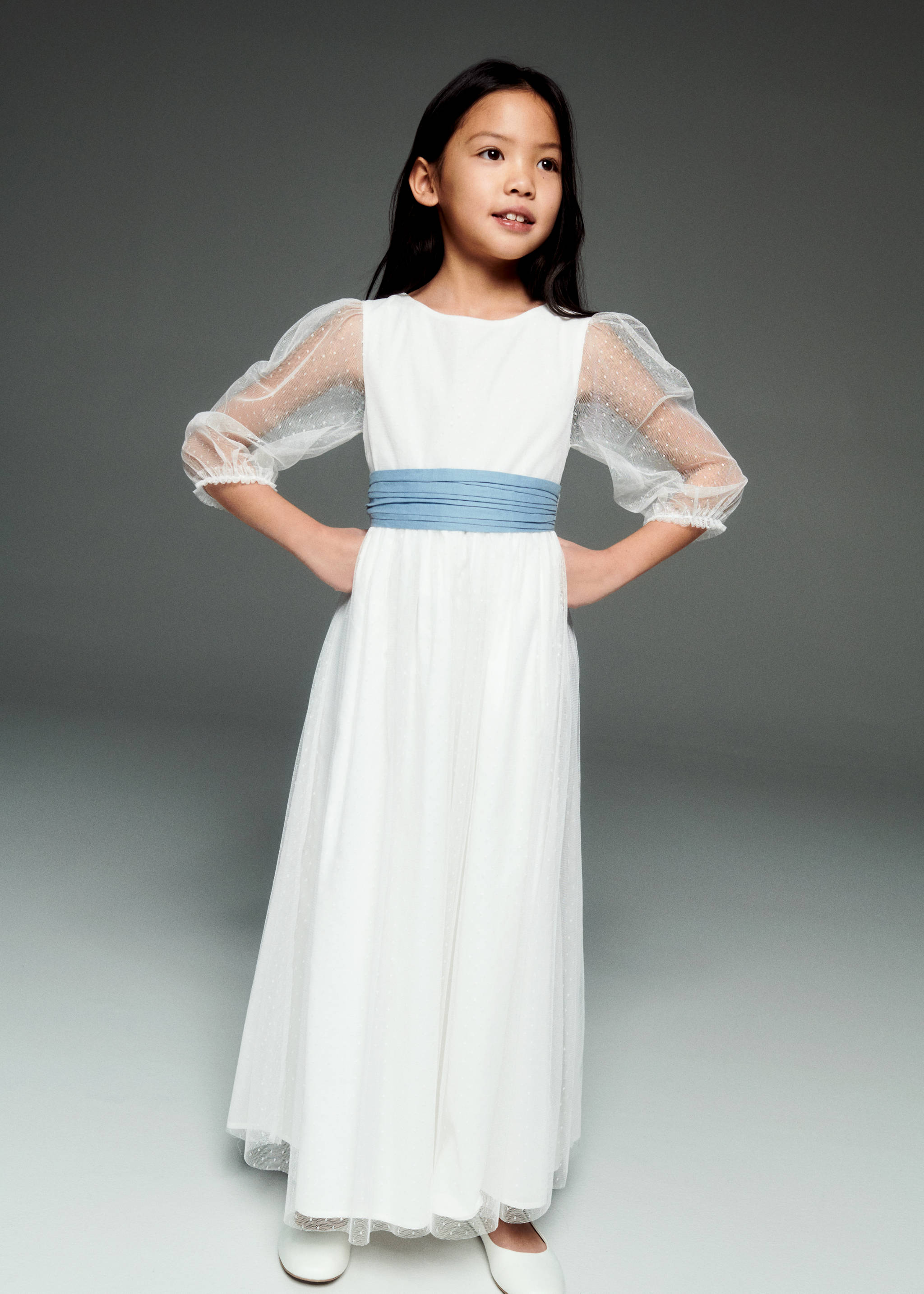 Plumetis-Kleid mit Schleife - Allgemeine Ansicht