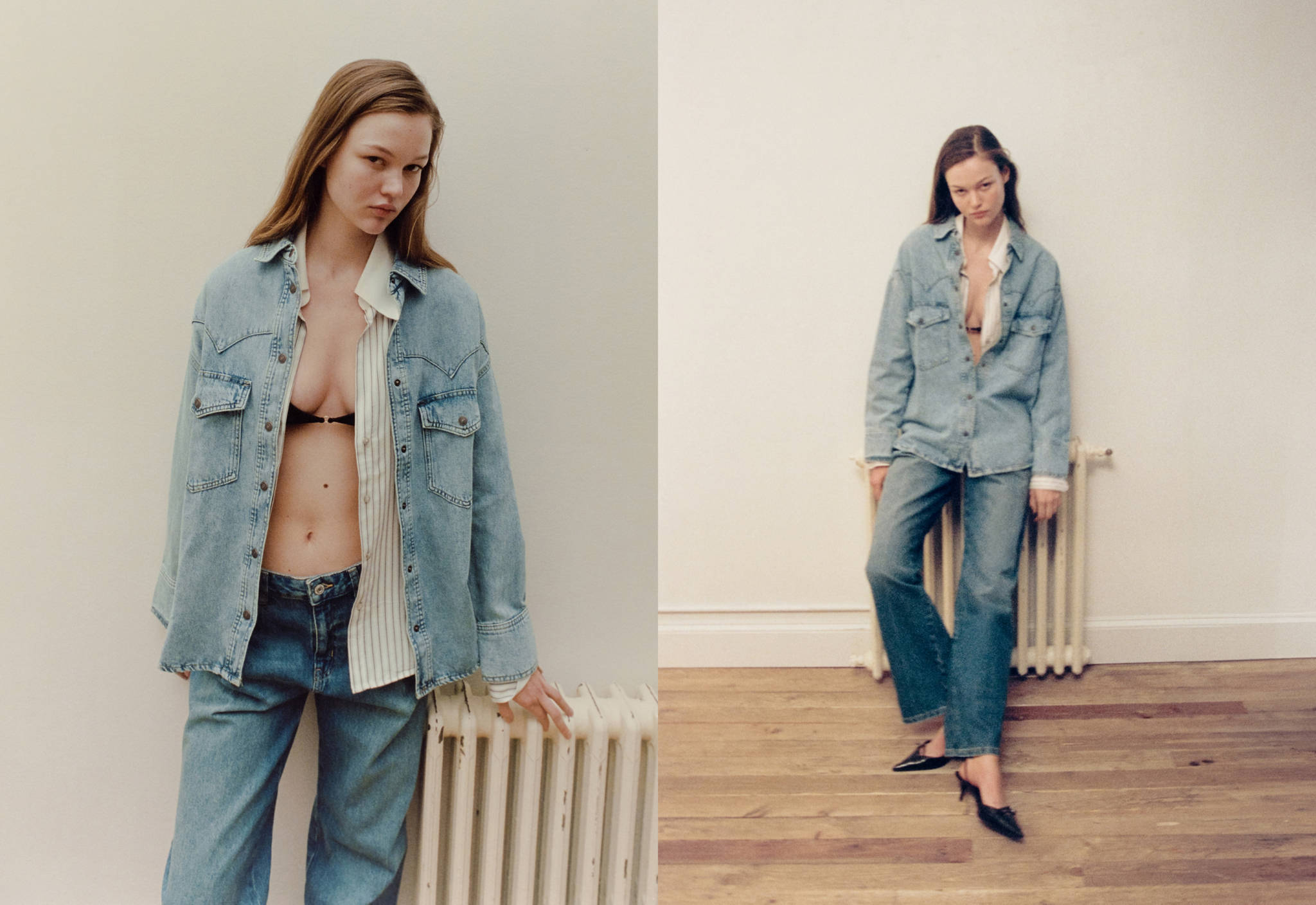 Straight pleated jeans - Panoramic plane