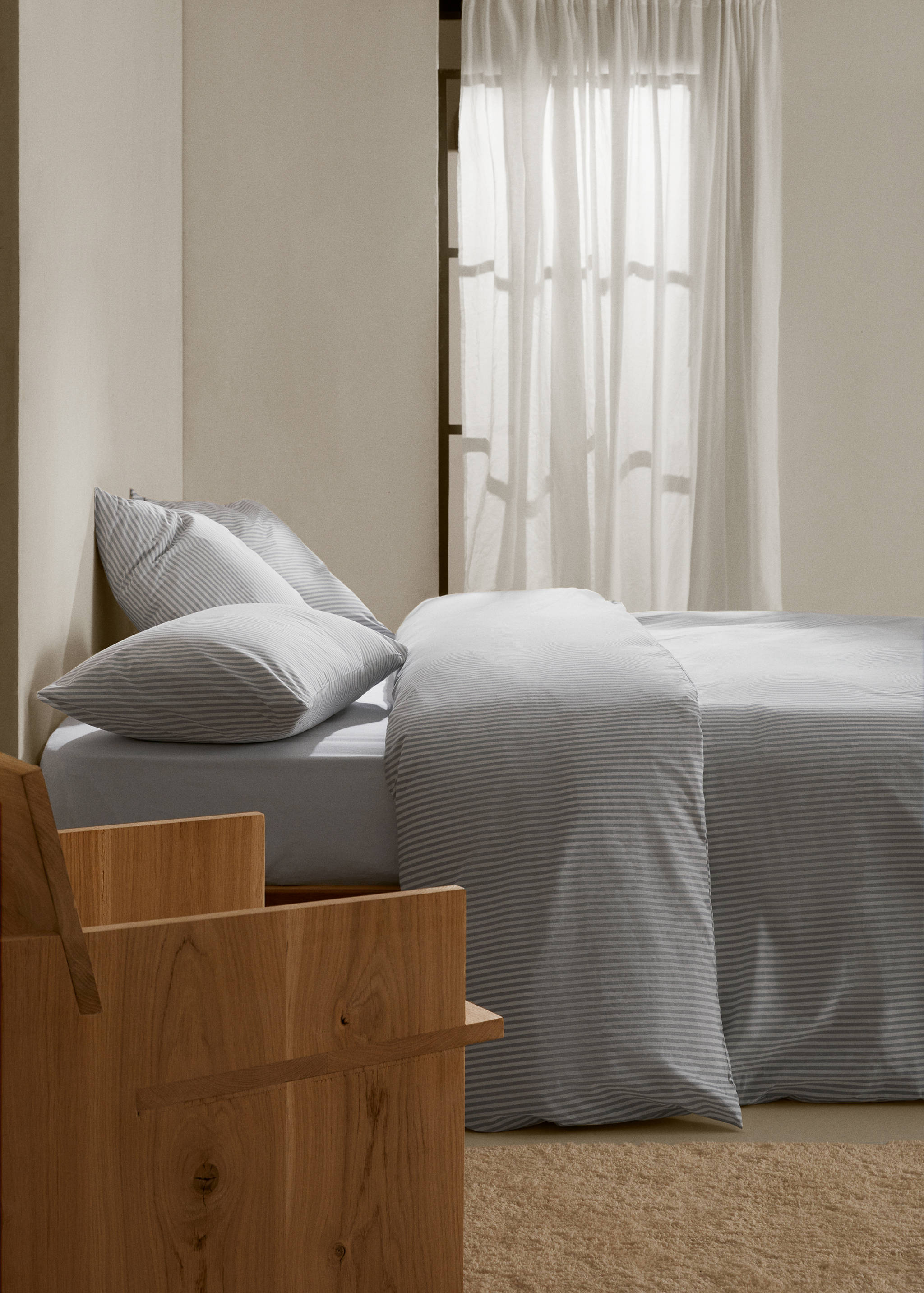 Striped cotton duvet cover Single bed - General plane