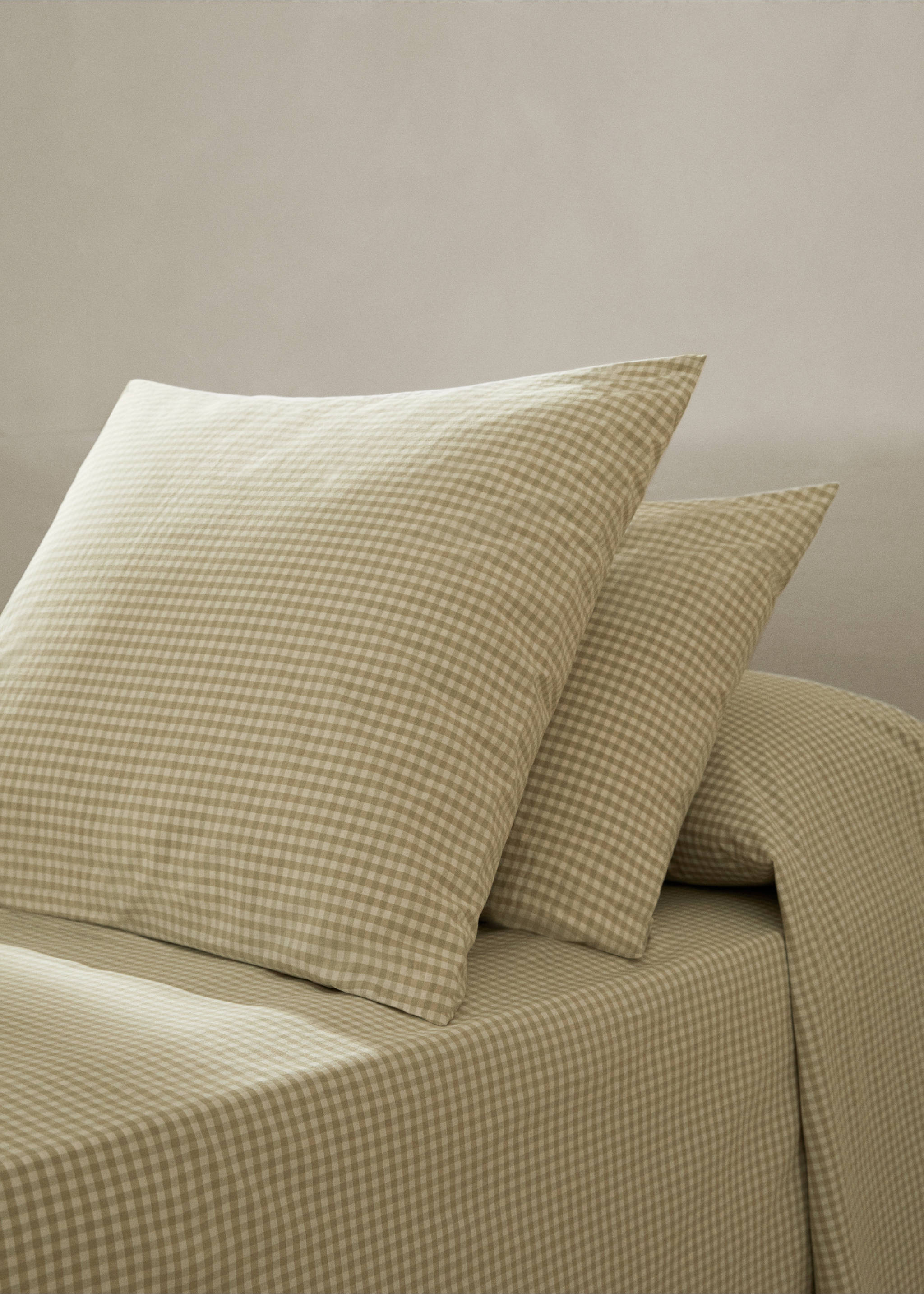 Gingham-check pillow case 50x75cm (Pack de 2) - General plane, Green. Ref: 67014057-00.