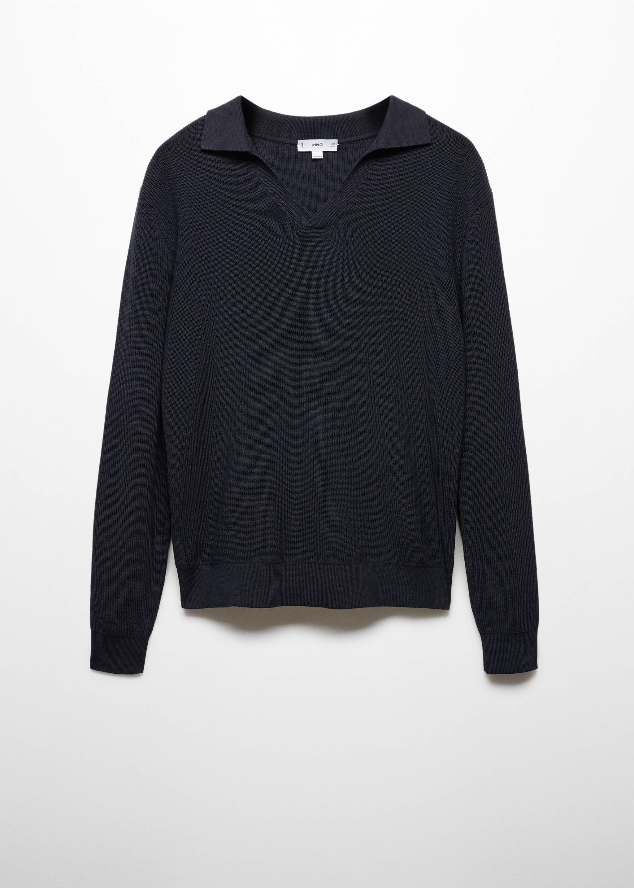 Ribbed knit polo shirt - Article without model, Dark Navy. Ref: 67014453-00.