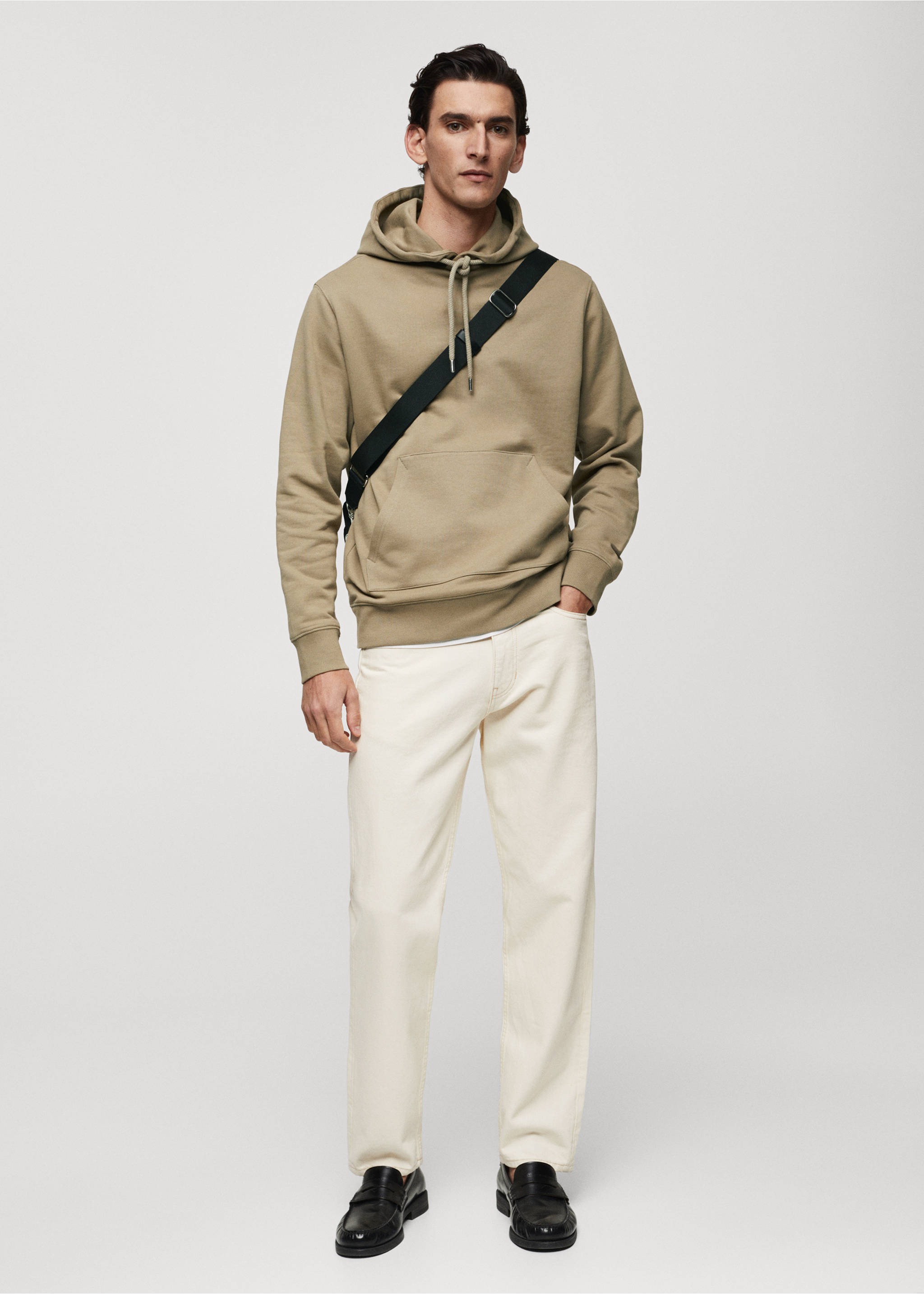 Leichtes Baumwollsweatshirt mit Kapuze - Mittlere Ansicht, Sandfarben. Ref: 67014461-00.