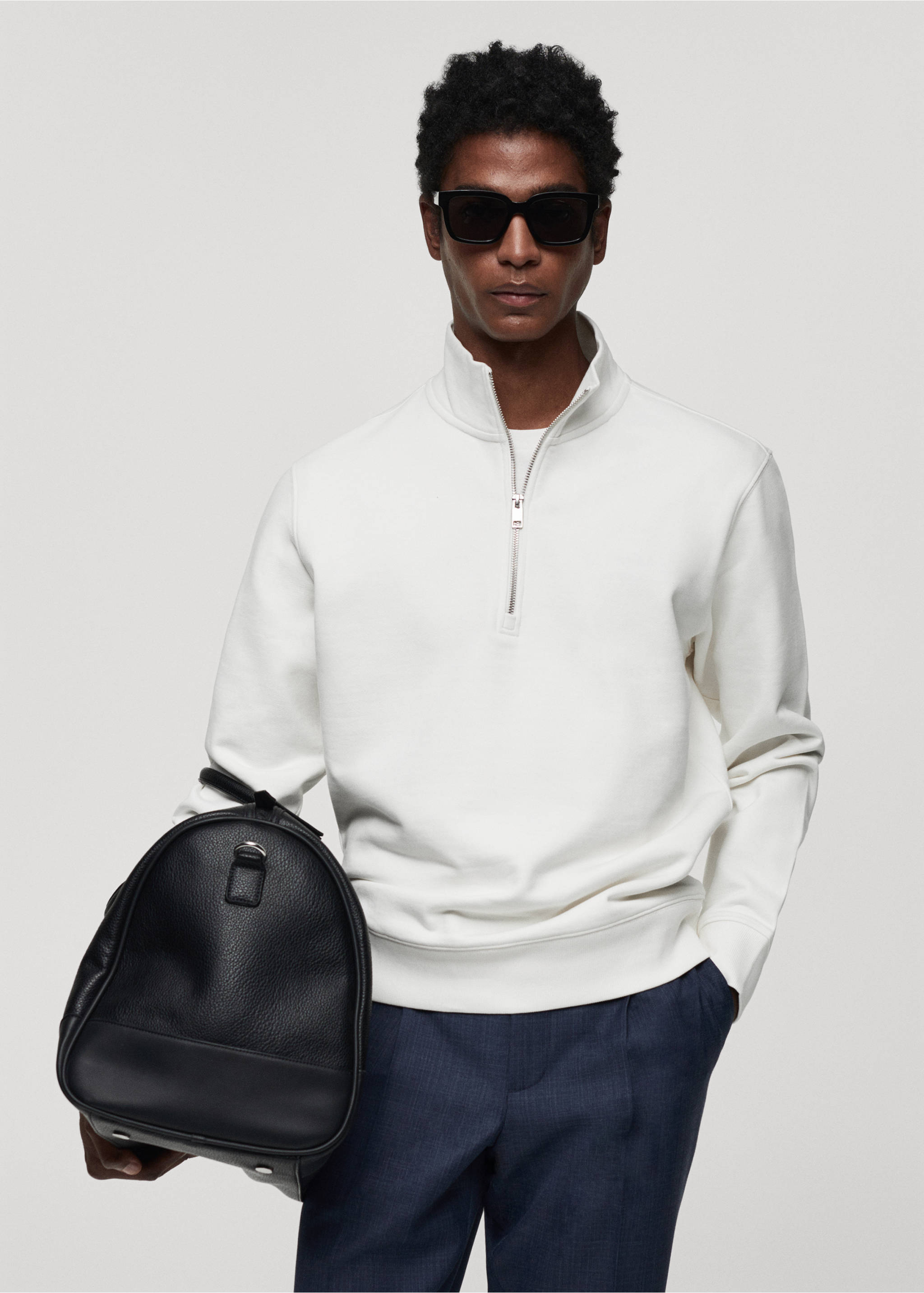 Sweat-shirt coton zip - Plan moyen, Écru. Ref: 67014462-00.