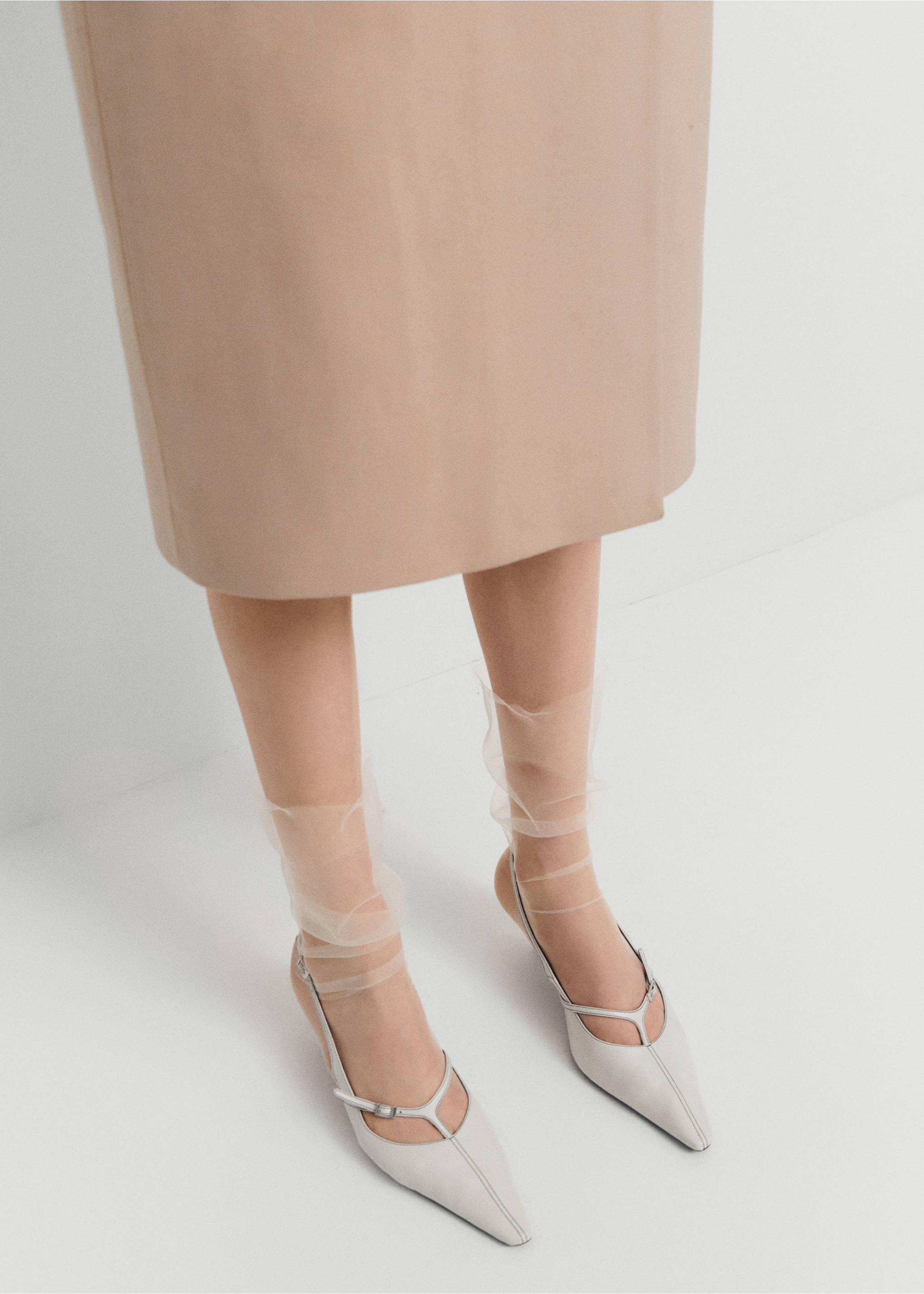 Leather heeled slingback shoes with buckles - General plane, White. Ref: 67014482-00.