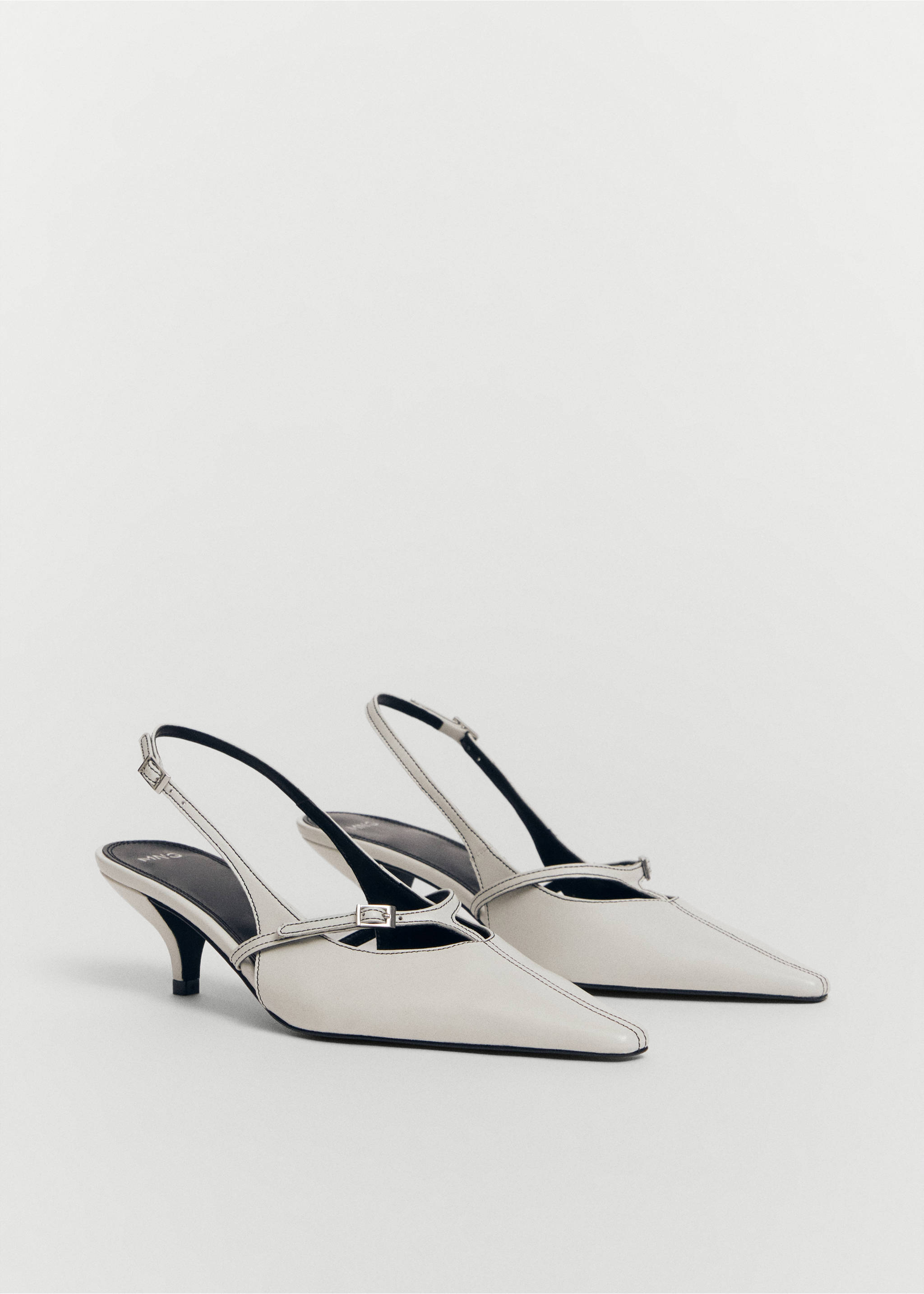 Leather heeled slingback shoes with buckles - Medium plane, White. Ref: 67014482-00.