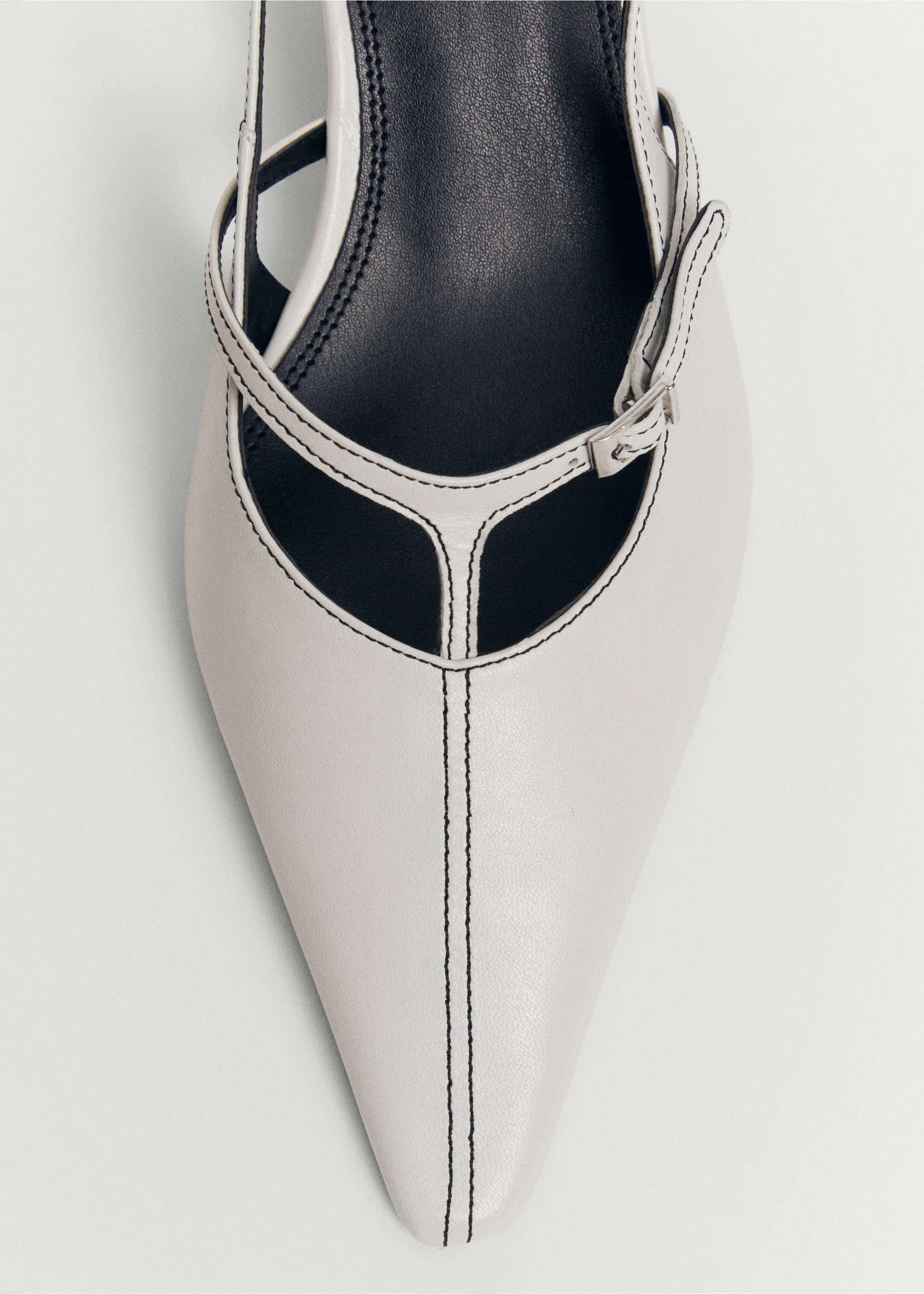 Leather heeled slingback shoes with buckles - Details of the article 2, White. Ref: 67014482-00.