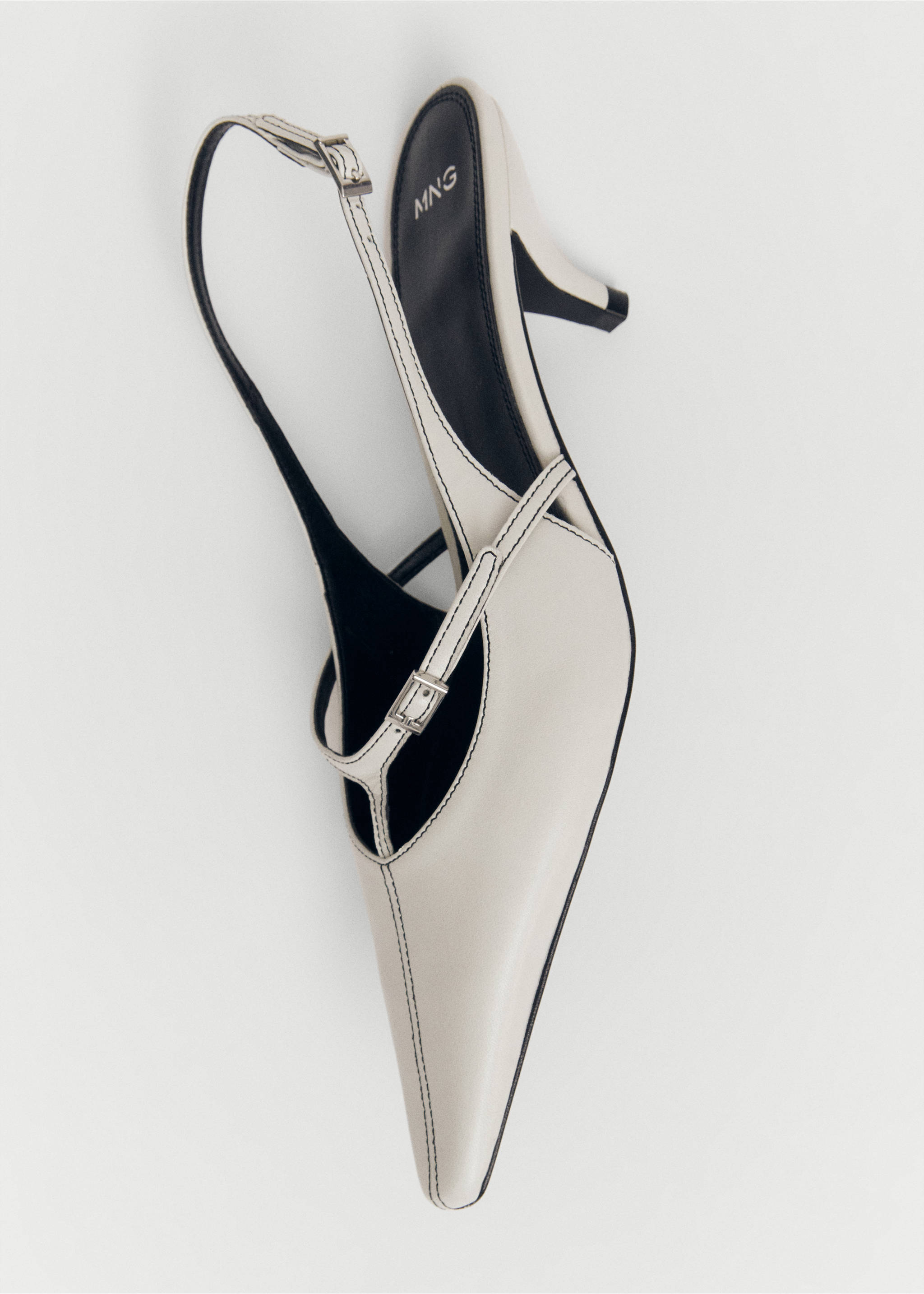 Leather heeled slingback shoes with buckles - Details of the article 3, White. Ref: 67014482-00.