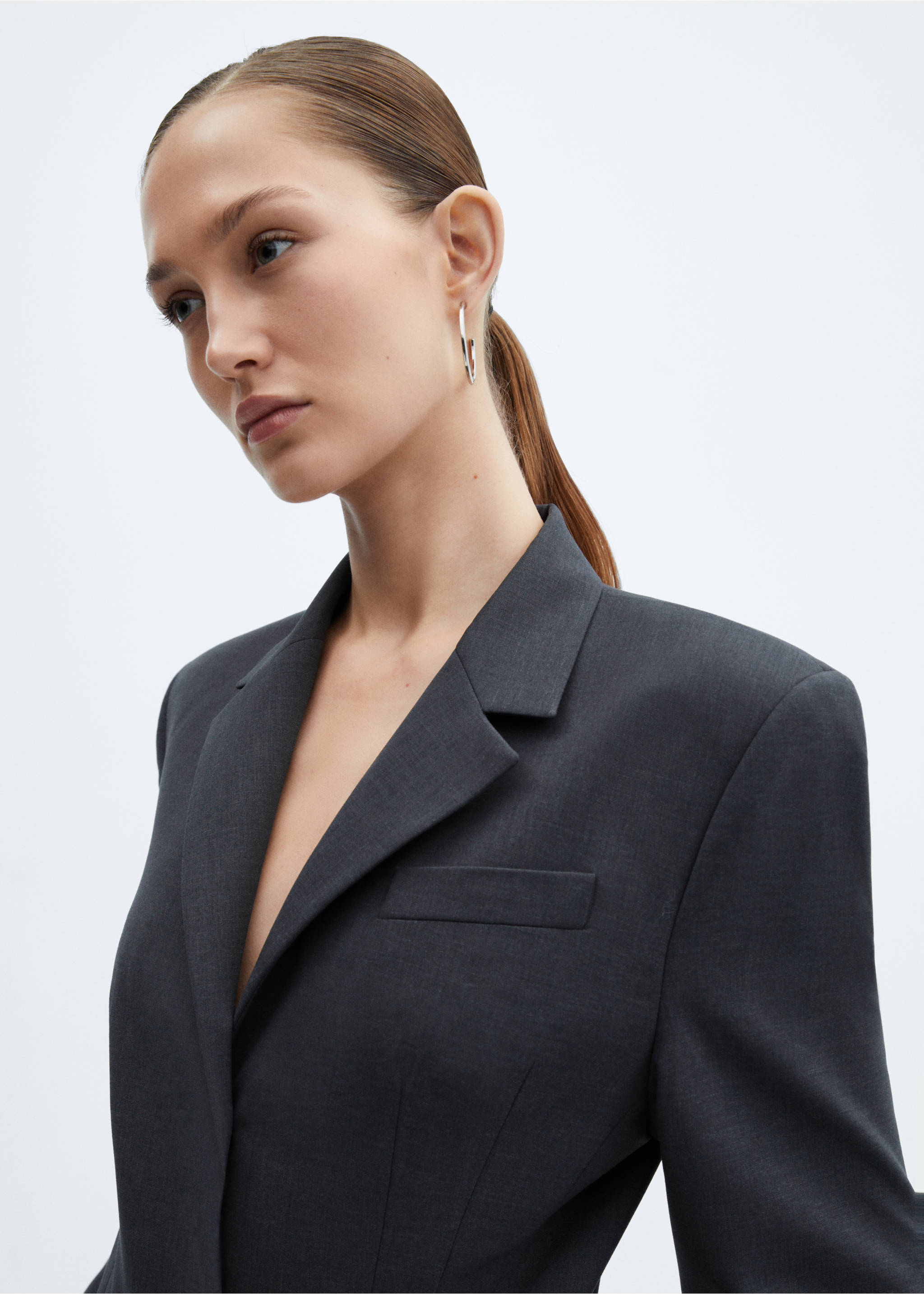 Fitted wool suit jacket - Details of the article 1, Grey. Ref: 67014483-00.