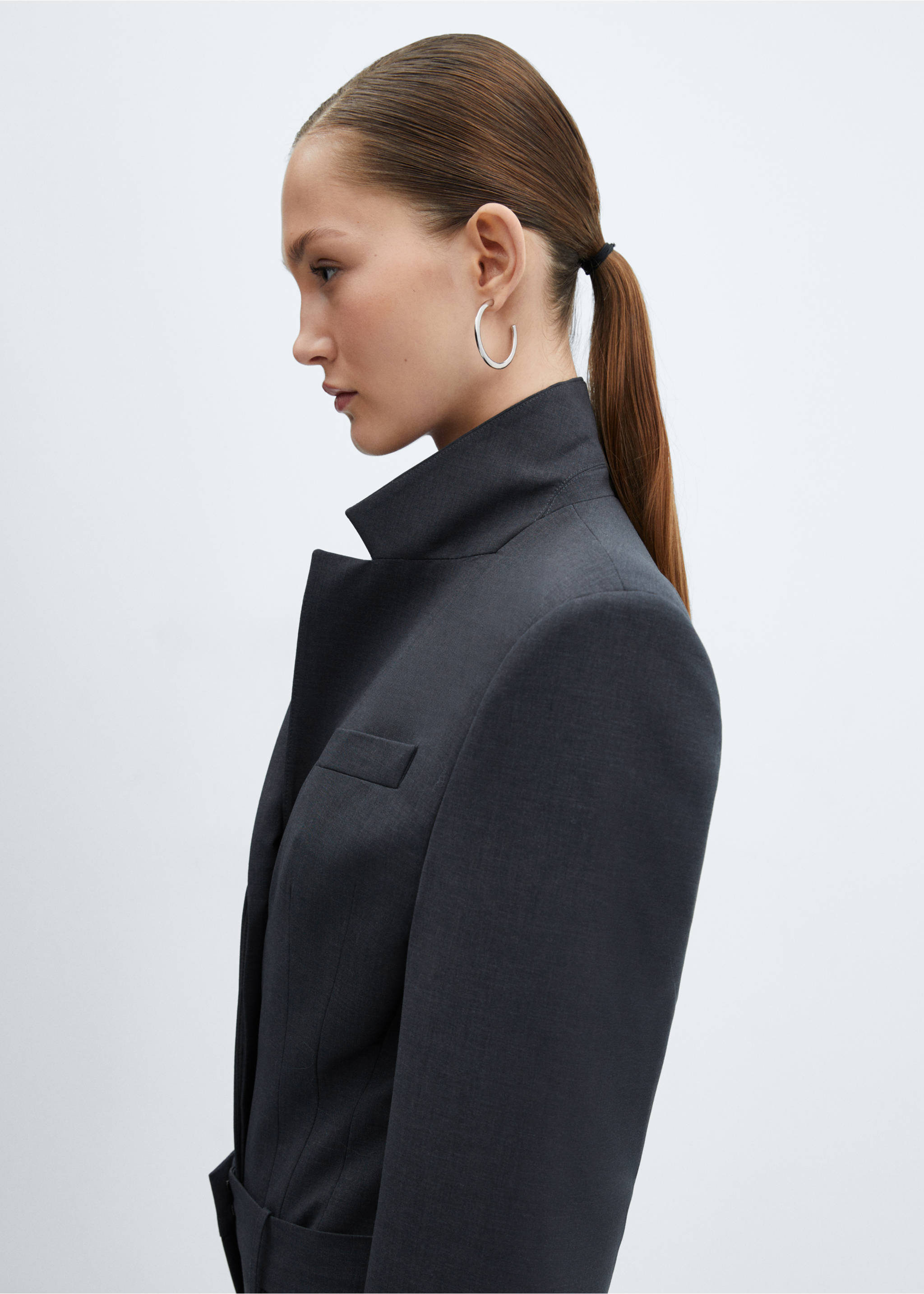 Fitted wool suit jacket - Details of the article 6, Grey. Ref: 67014483-00.