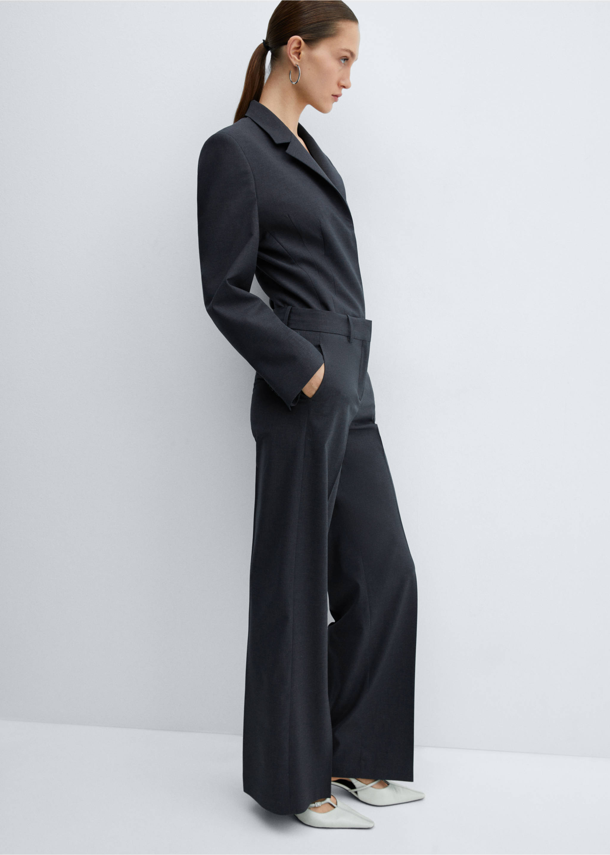 Fitted wool suit jacket - Details of the article 2, Grey. Ref: 67014483-00.