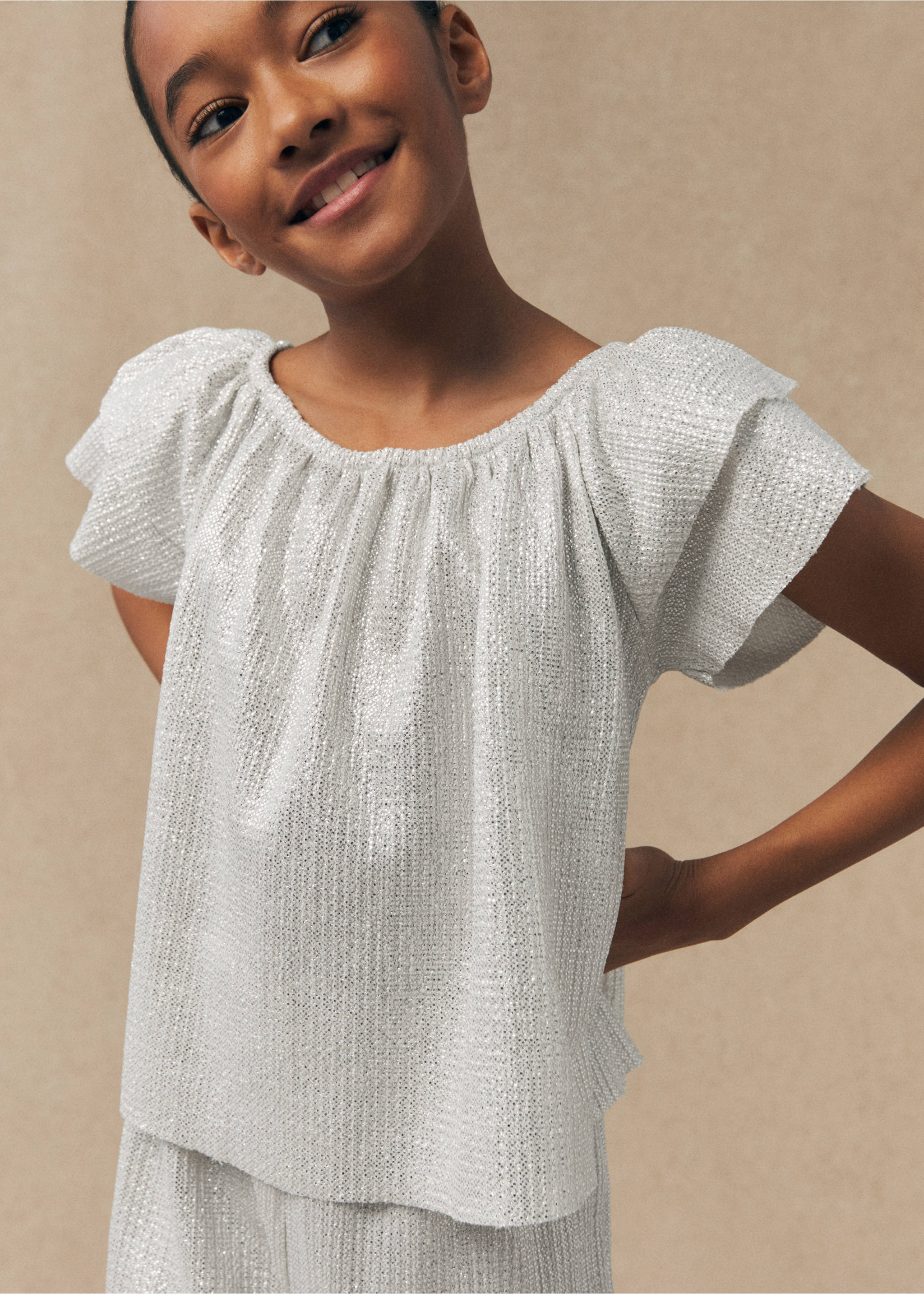 Shiny textured t-shirt - General plane, Silver. Ref: 67014774-00.