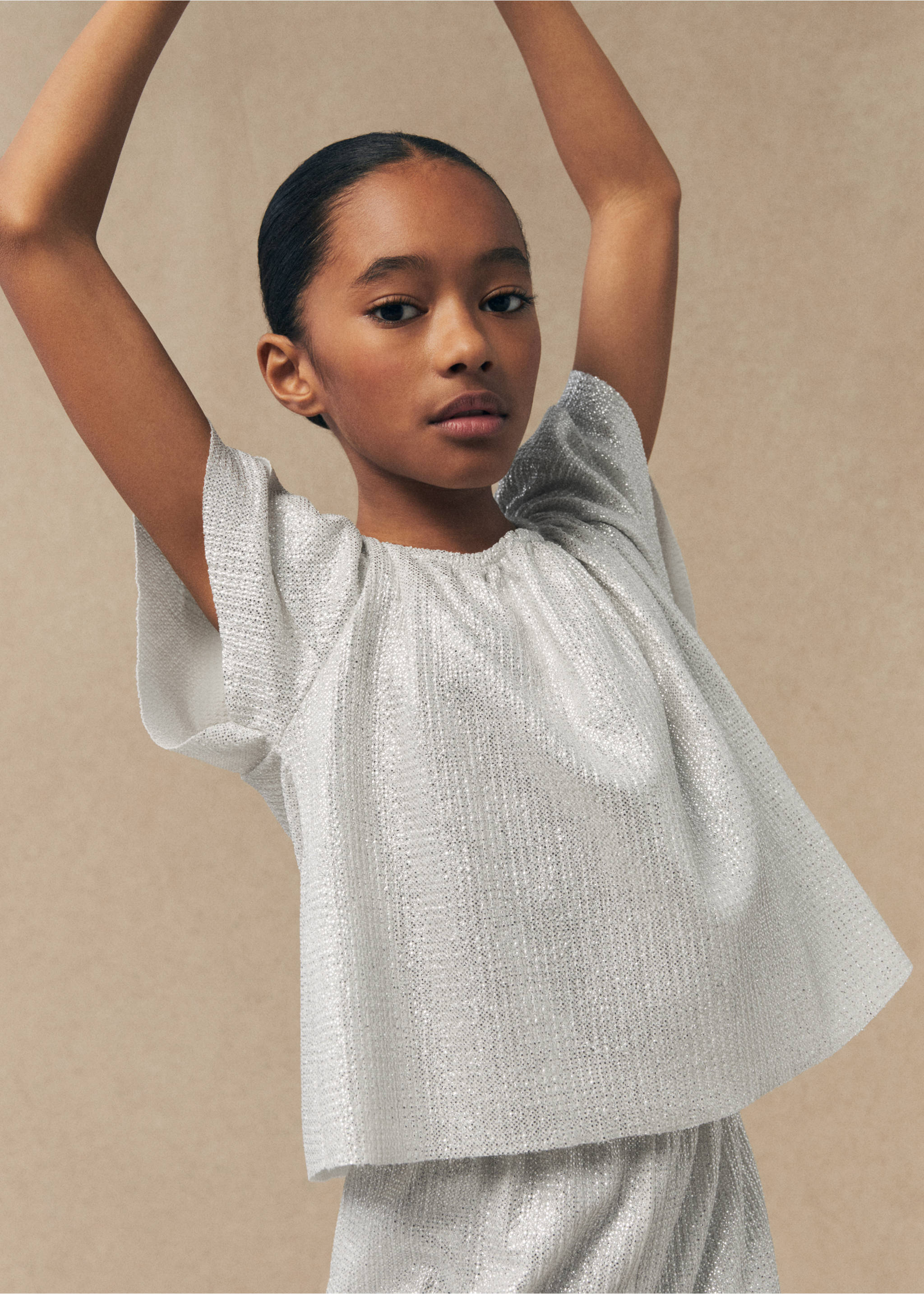 Shiny textured t-shirt - Medium plane, Silver. Ref: 67014774-00.