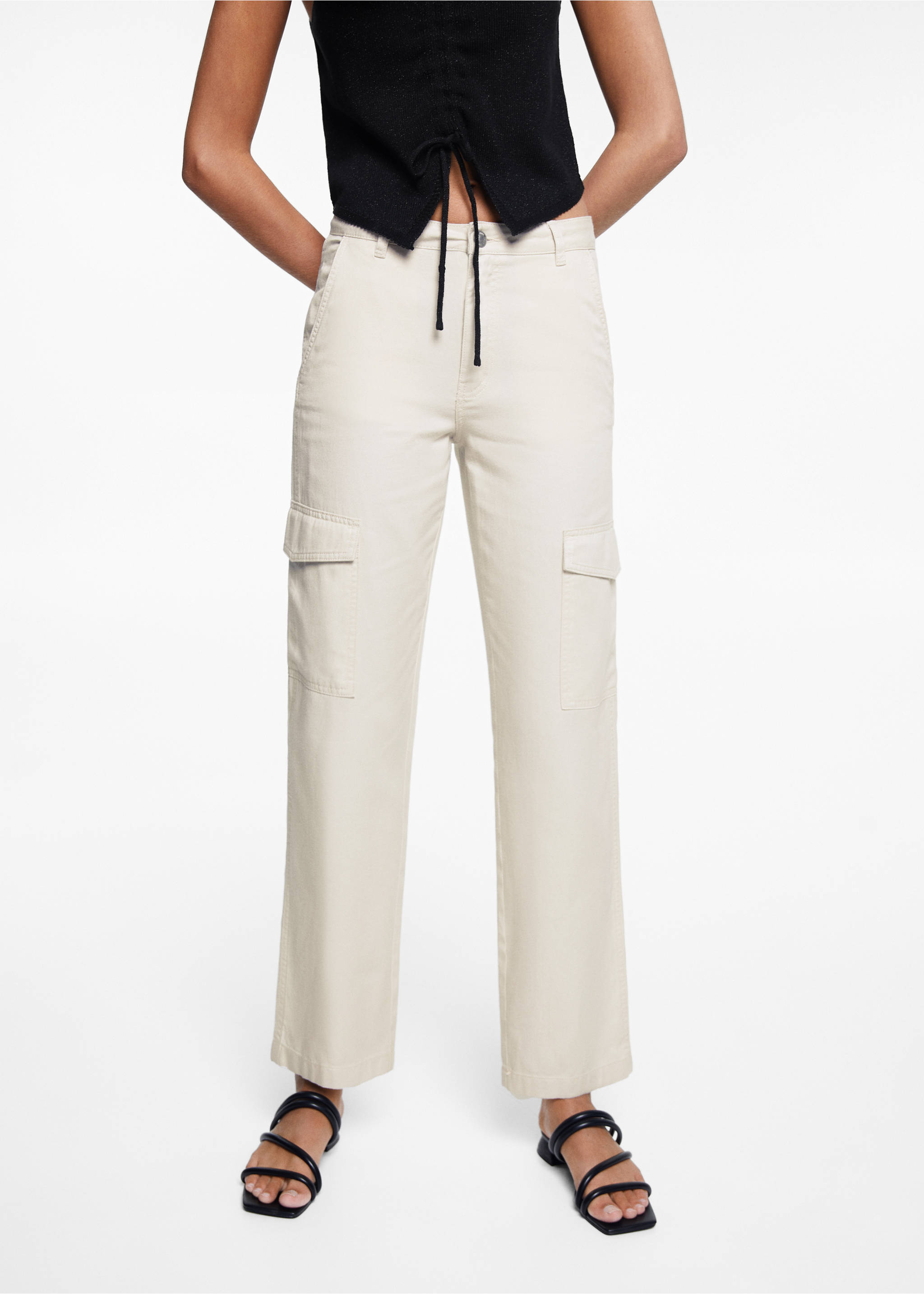 Straight cargo trousers - Details of the article 6, Light/Pastel Grey. Ref: 67015147-00.