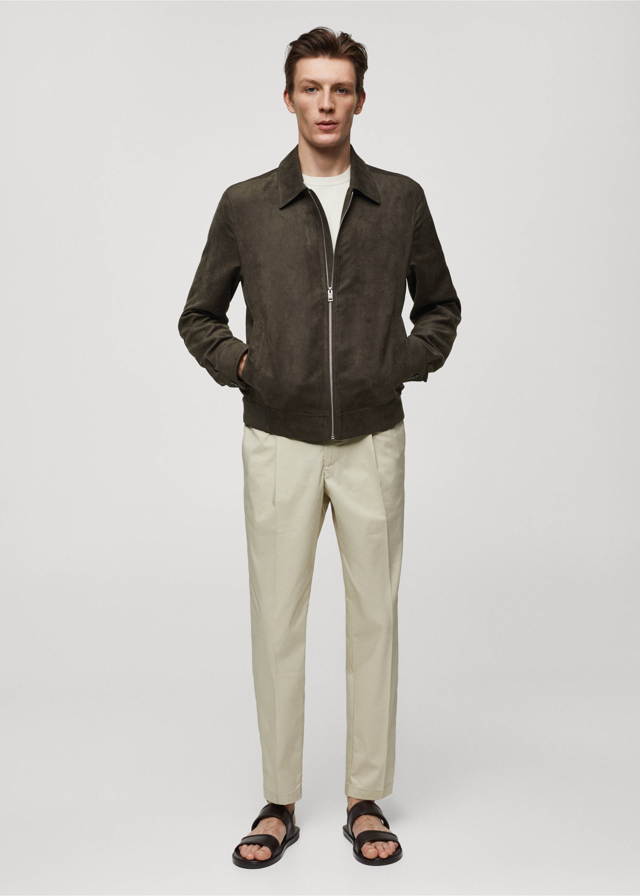 Suede-effect jacket with zip - General plane, Grey. Ref: 67015979-00.