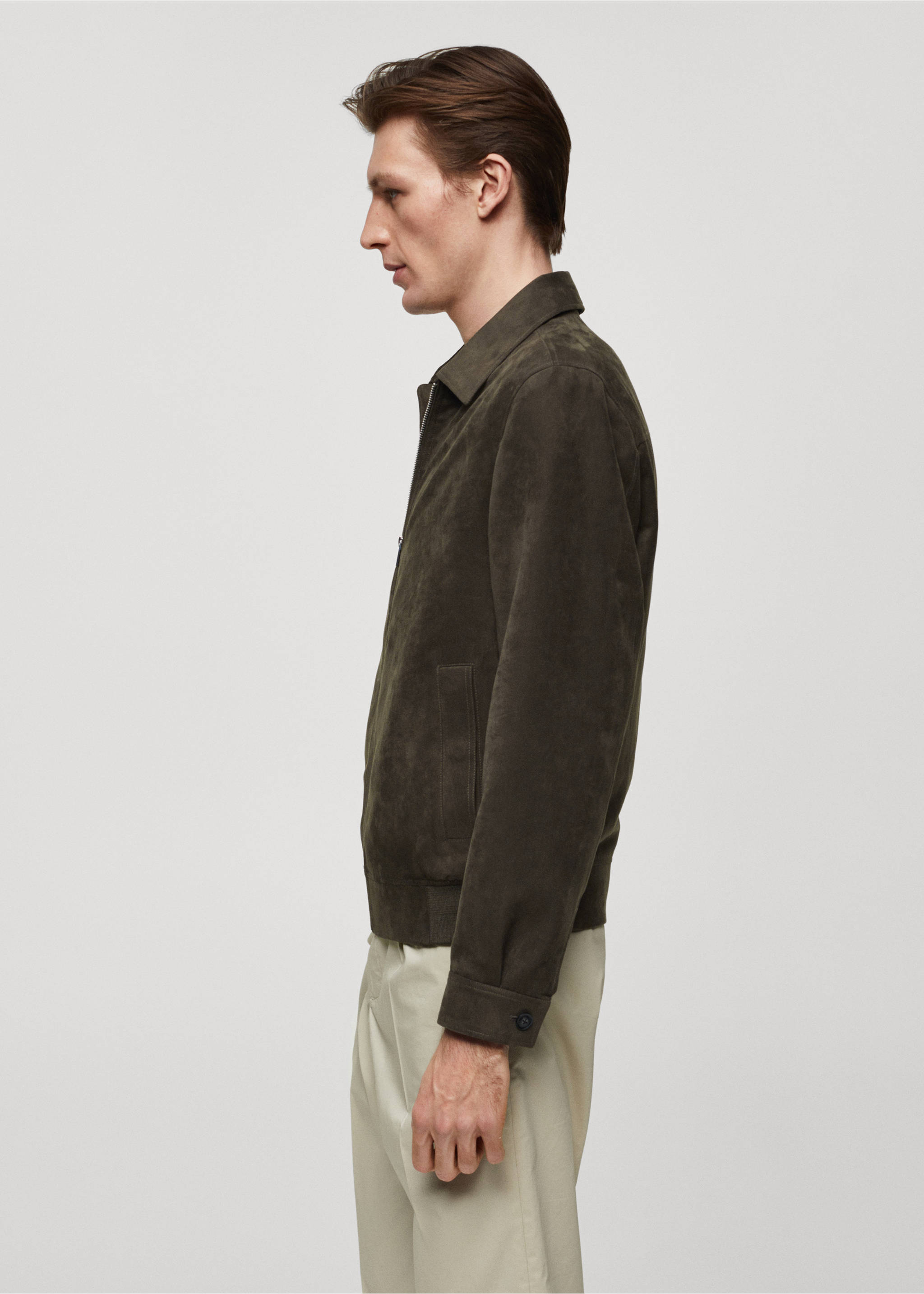 Suede-effect jacket with zip - Details of the article 2, Grey. Ref: 67015979-00.