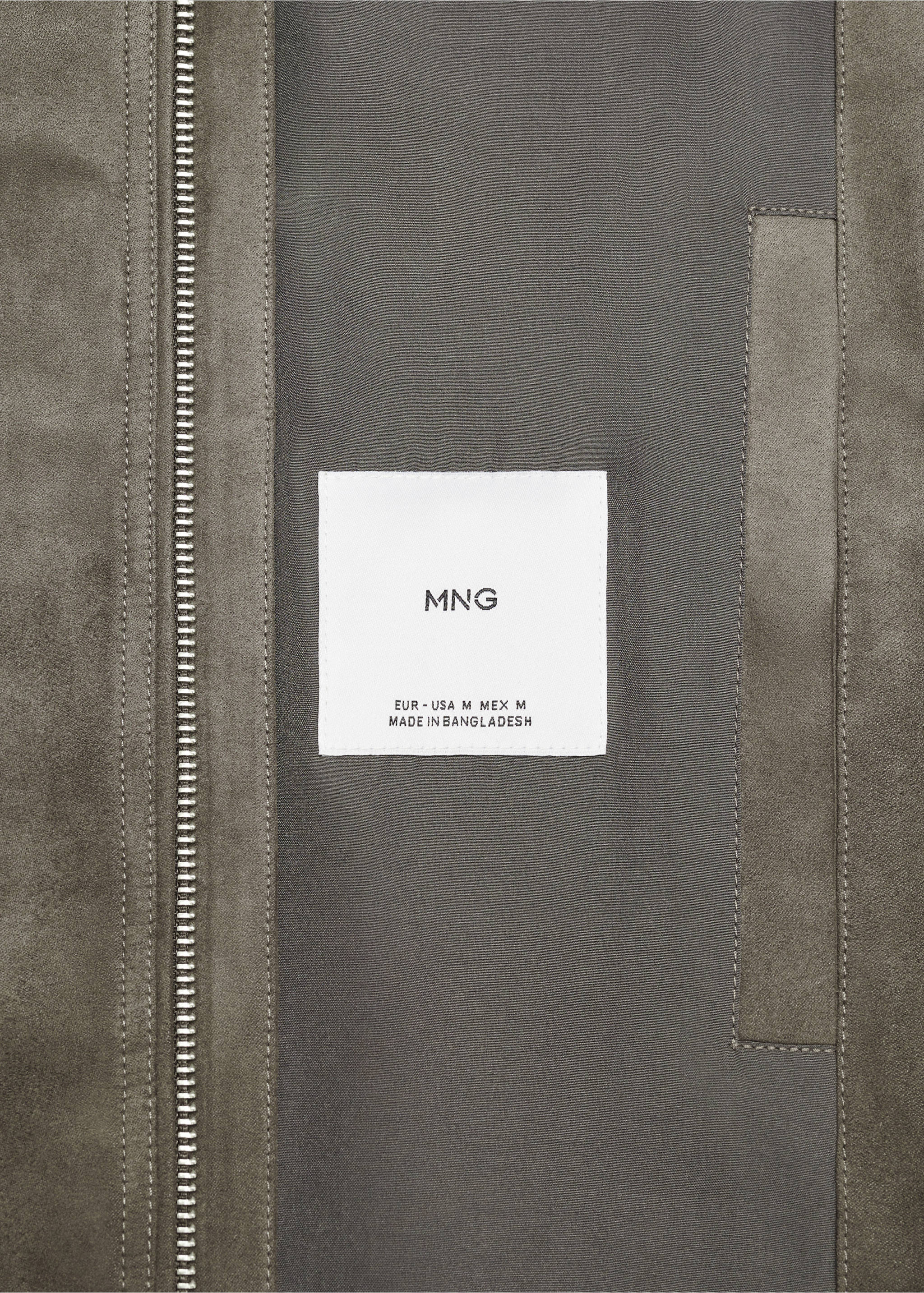 Suede-effect jacket with zip - Details of the article 8, Grey. Ref: 67015979-00.