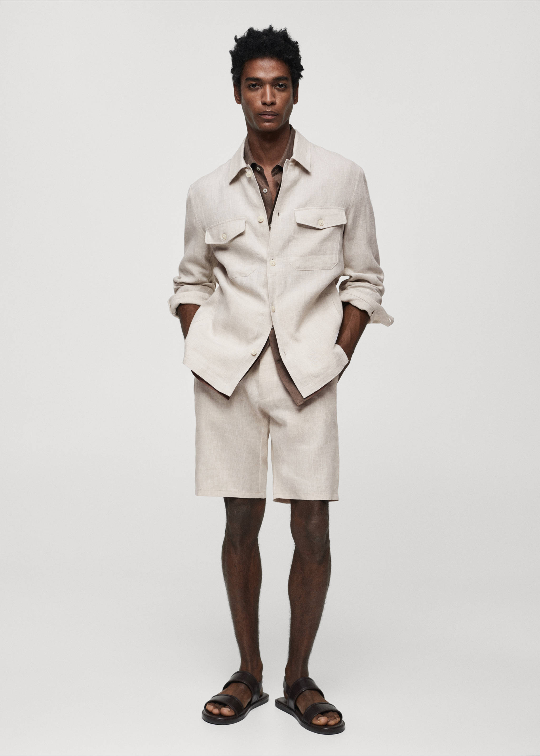 100% linen overshirt with pockets - General plane, Ecru. Ref: 67015980-00.