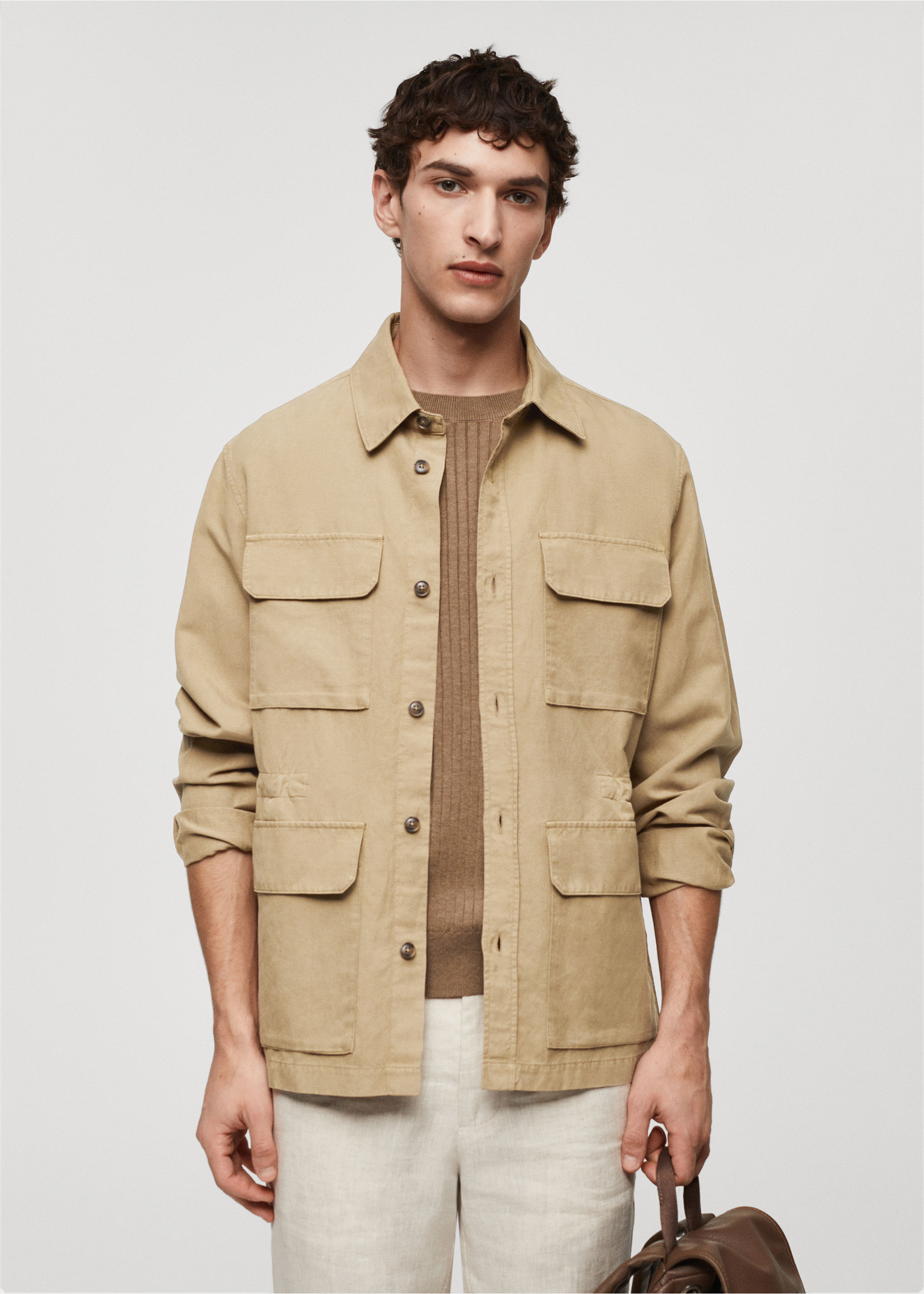 Leinen-Overshirt mit Taschen - Mittlere Ansicht