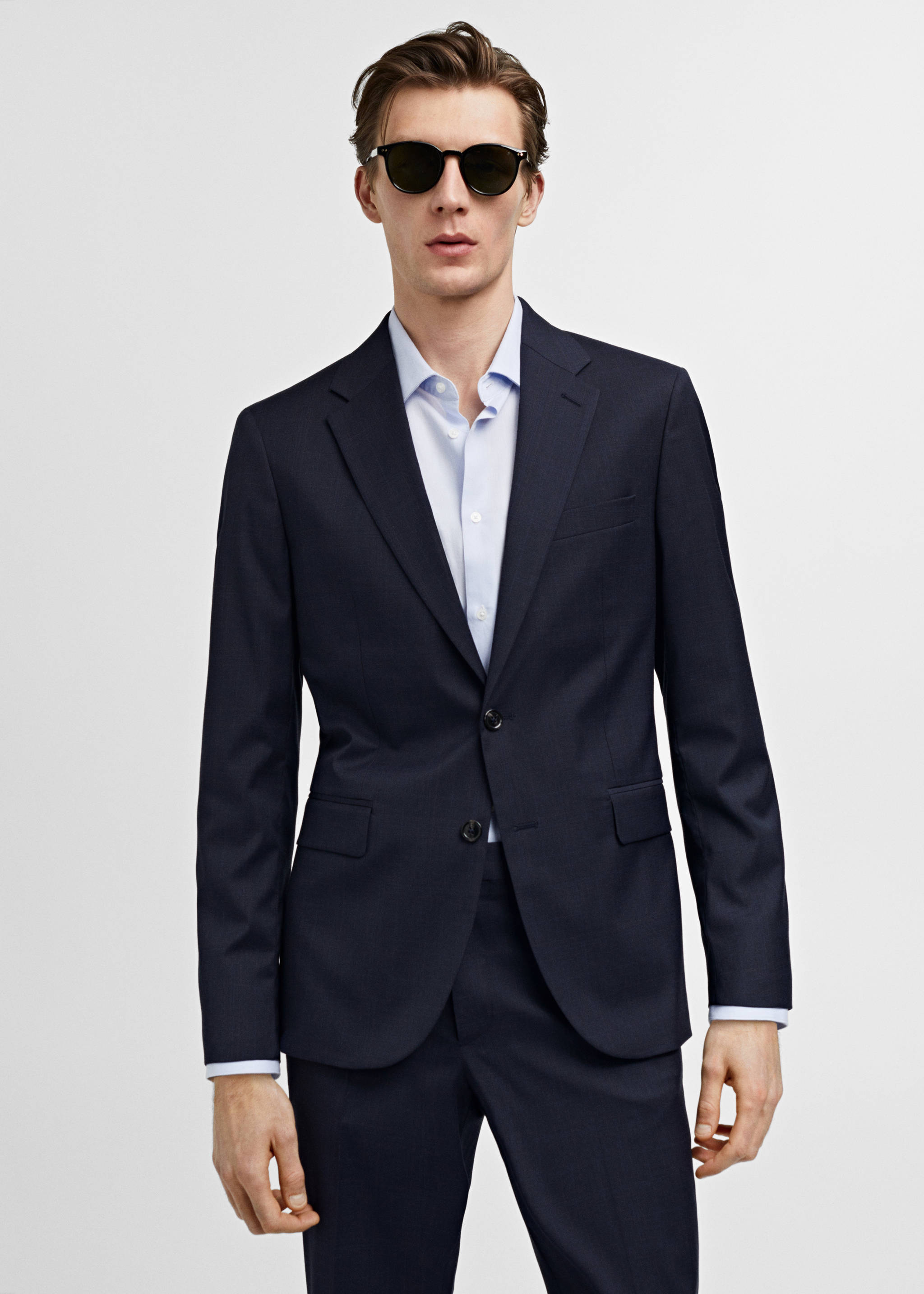 Blazer de fato slim fit de tecido comfort stretch - Plano médio