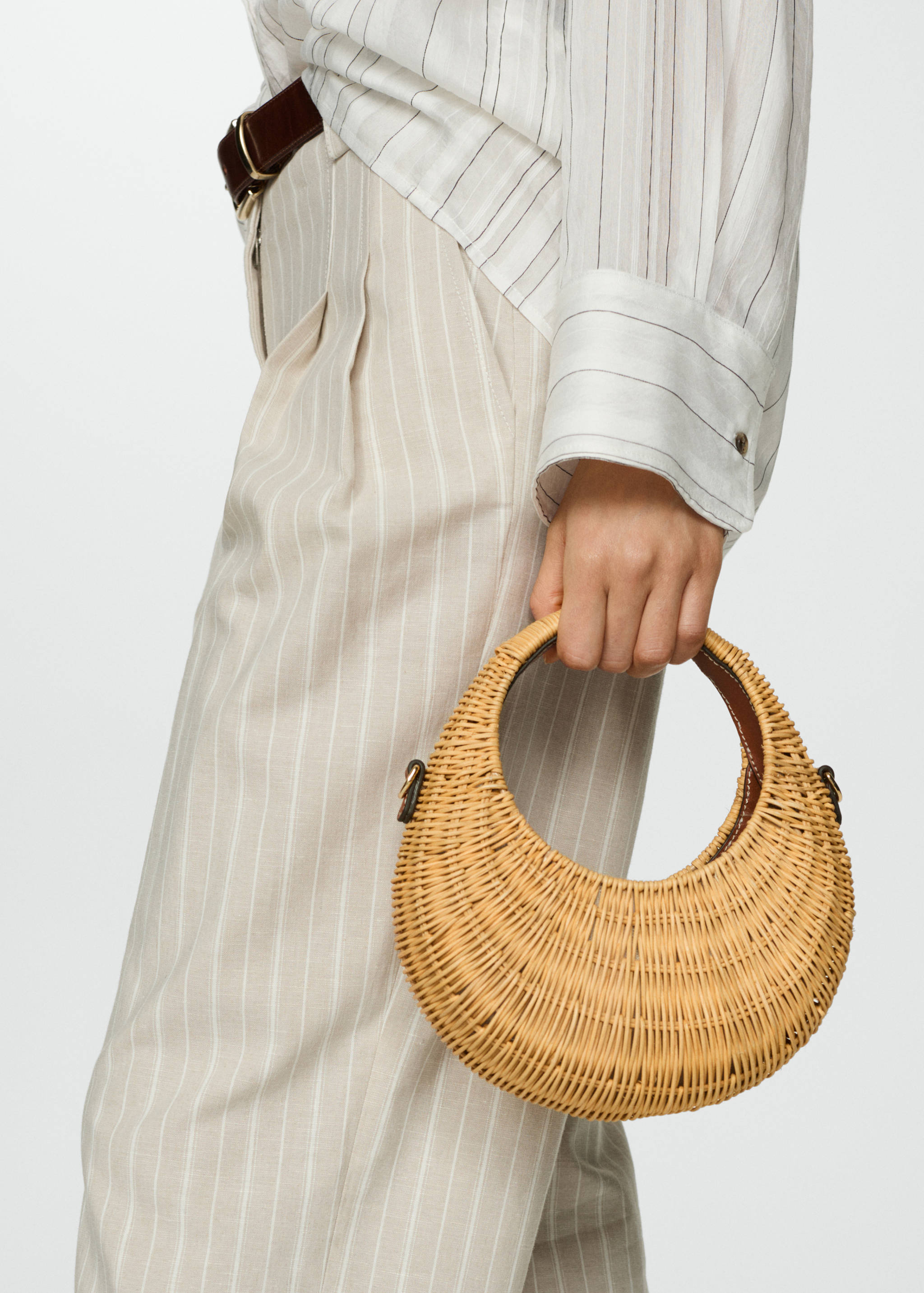 Rattan bag with double handle - General plane, Beige. Ref: 67015993-00.