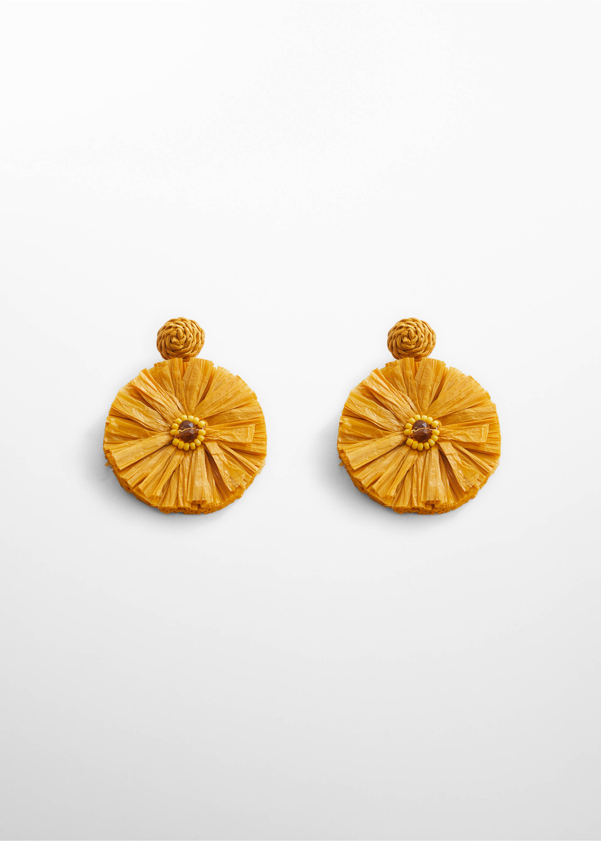 Raffia earrings - Article without model, Mustard. Ref: 67016012-00.