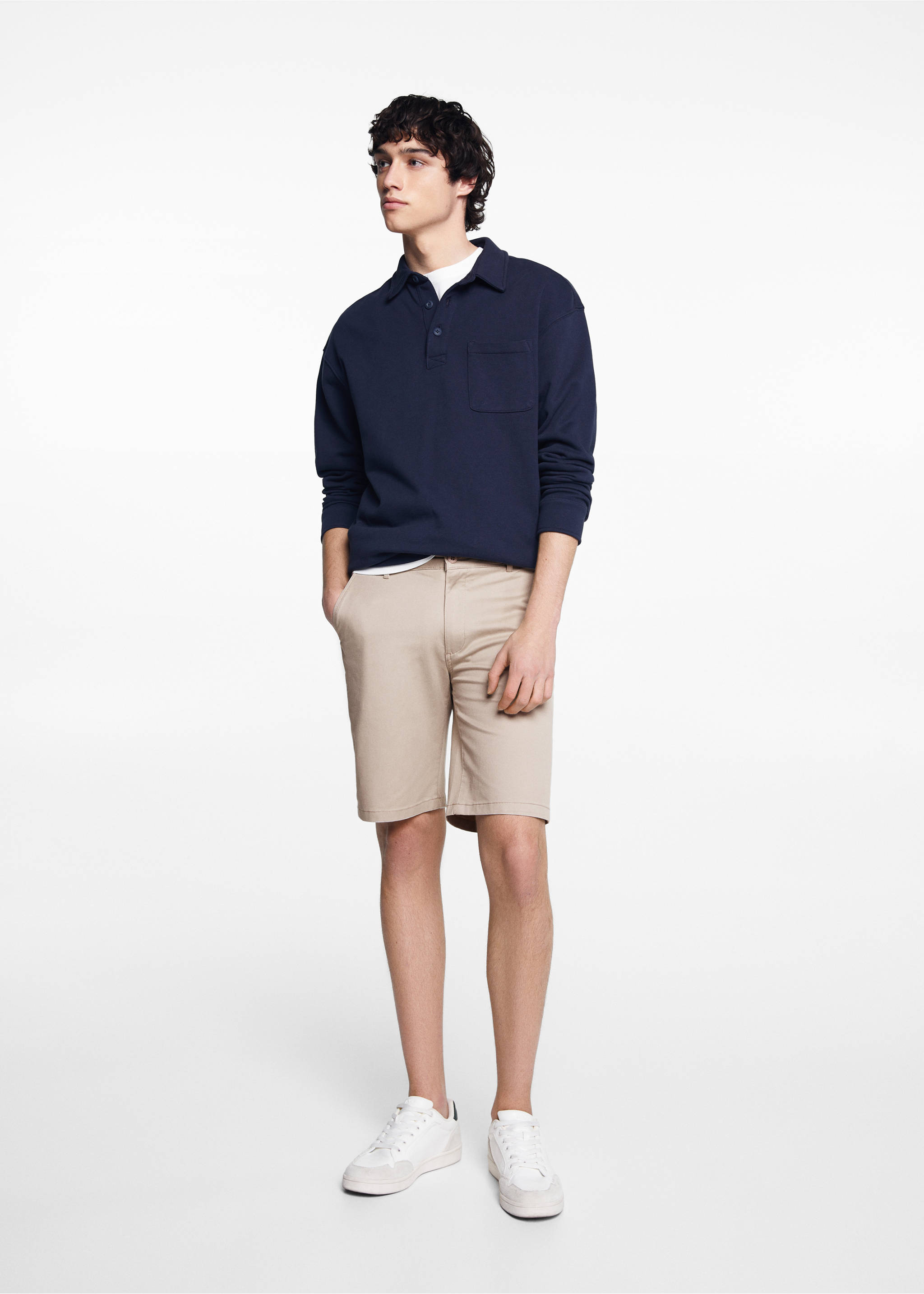 Slim fit cotton Bermuda shorts - General plane, Beige. Ref: 67016019-00.