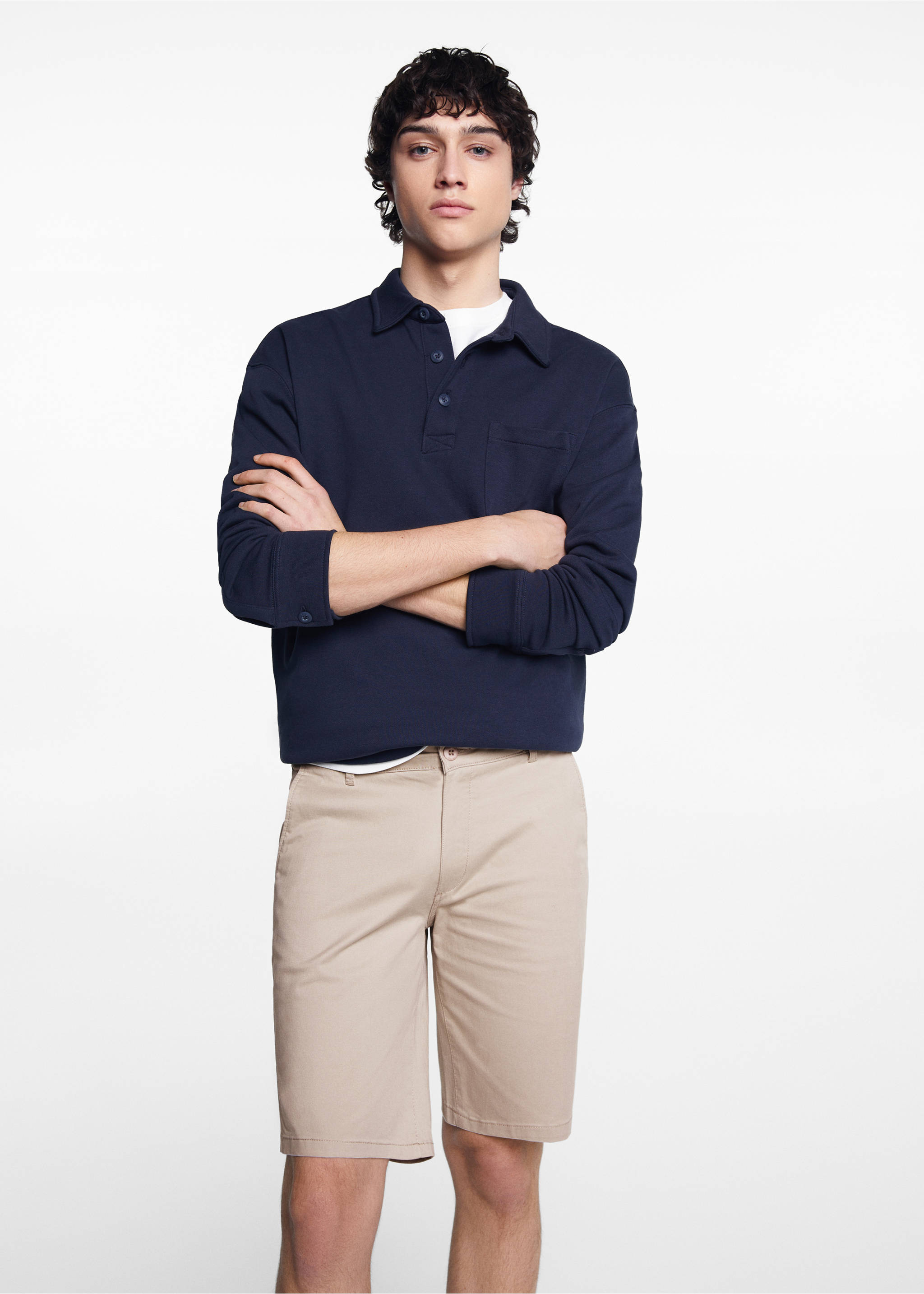 Slim fit cotton Bermuda shorts - Medium plane, Beige. Ref: 67016019-00.