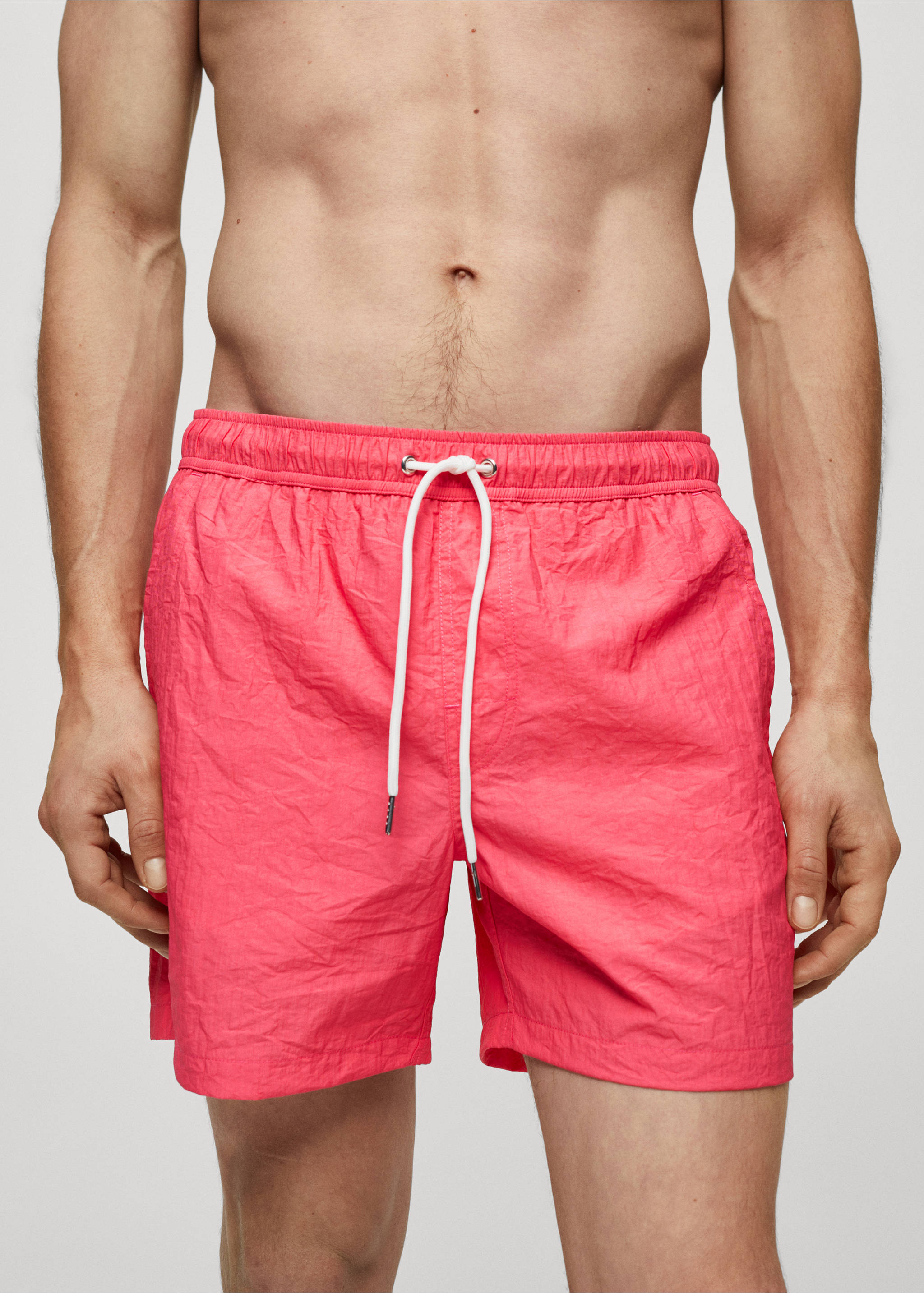 Textured lace swimsuit - Details of the article 1, Coral Red. Ref: 67016051-00.