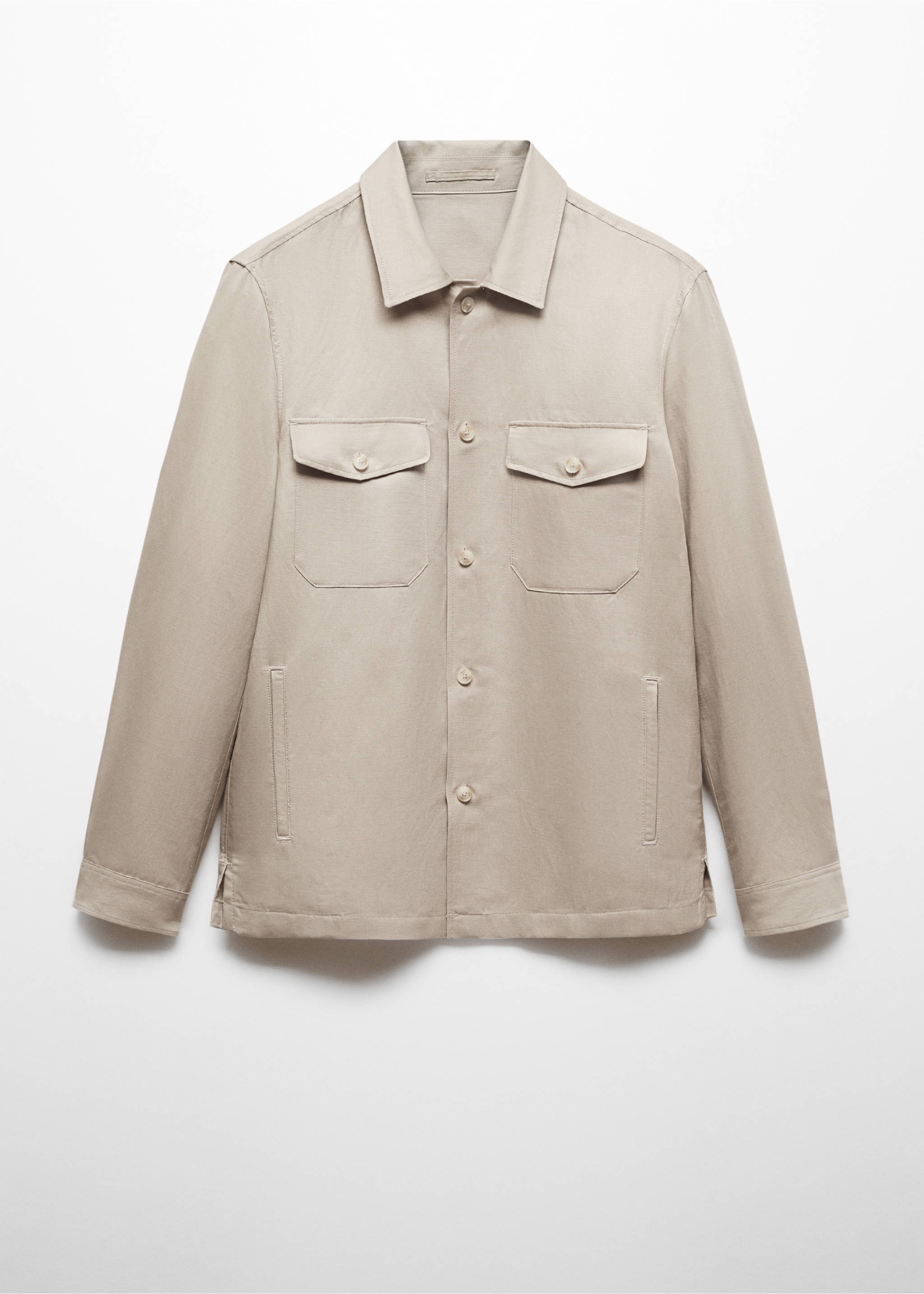 Linen overshirt with pockets - Article without model, Medium Brown. Ref: 67016315-00.