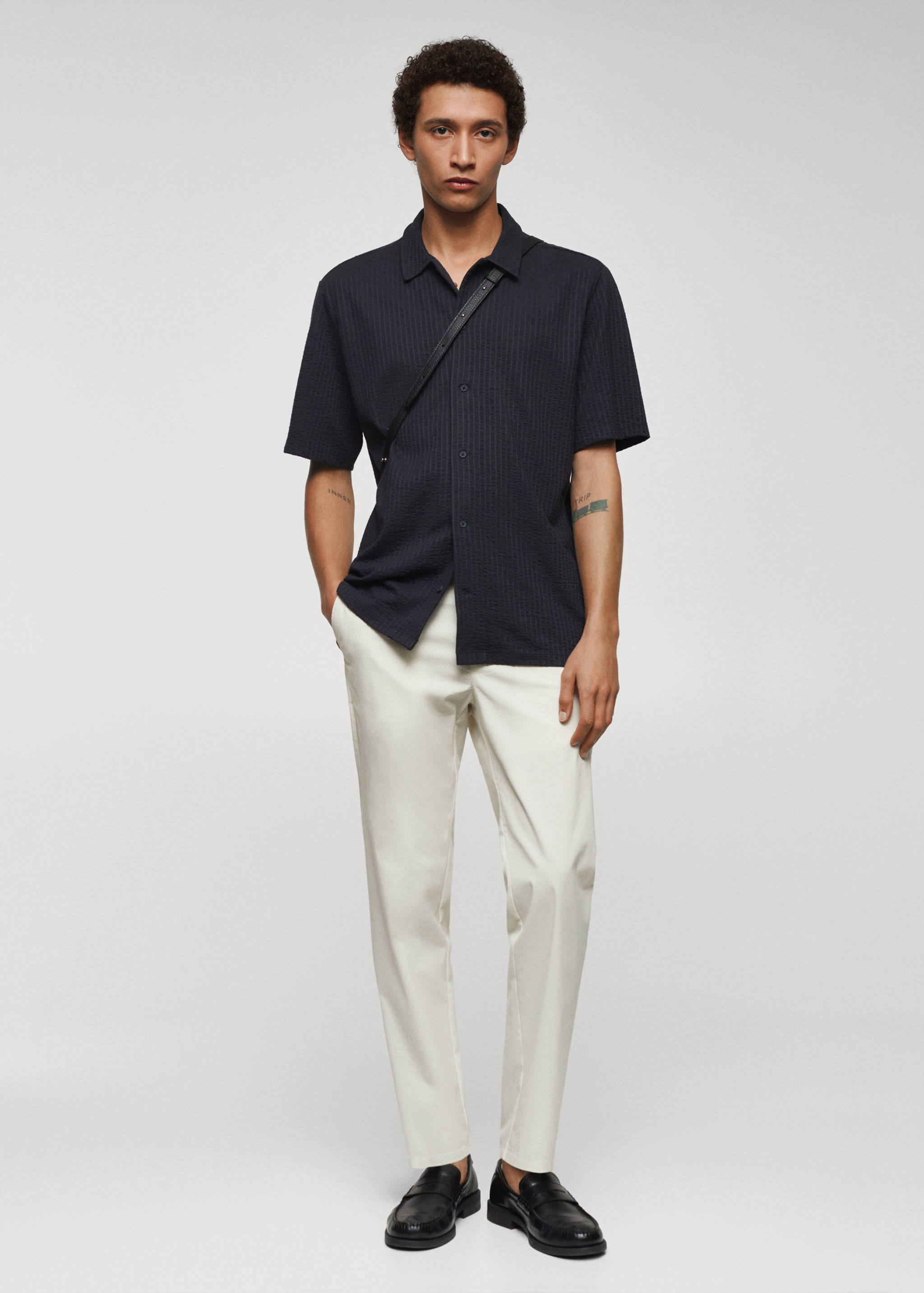 Cotton seersucker trousers with drawstring - General plane