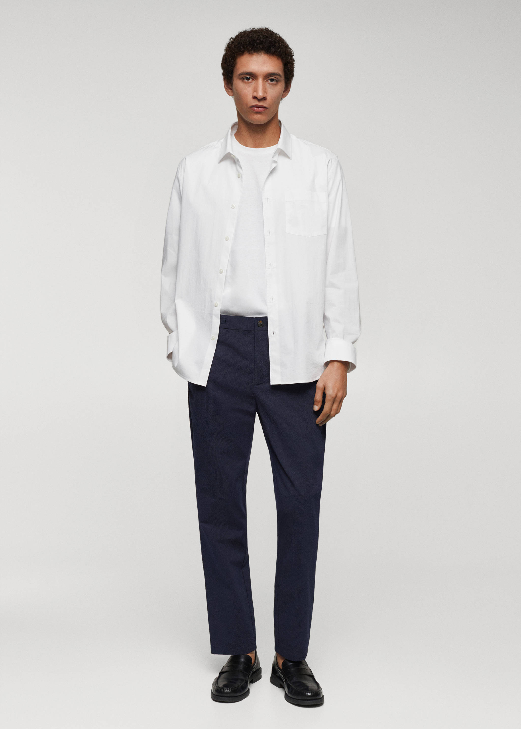 Cotton seersucker trousers with drawstring - General plane