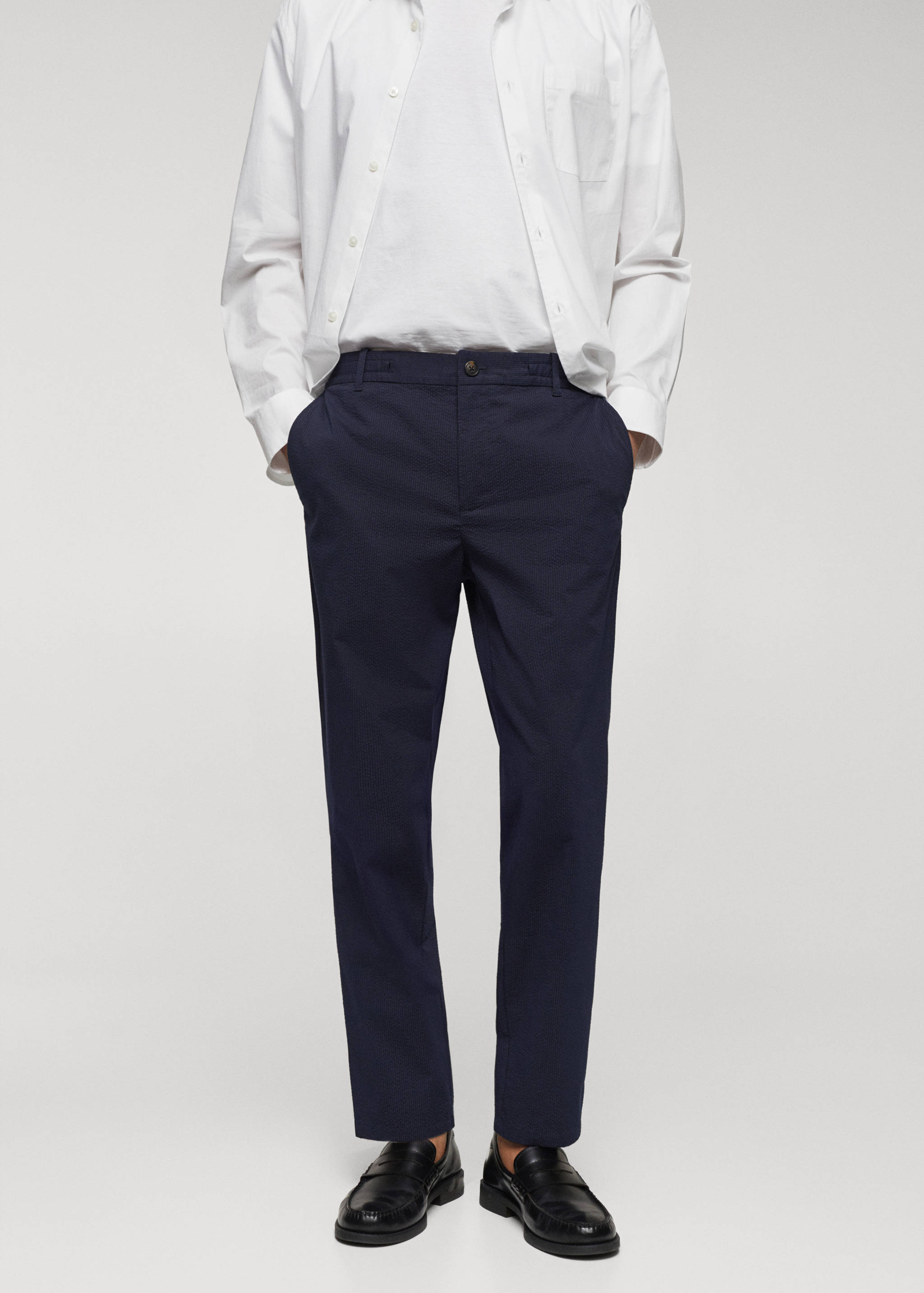 Cotton seersucker trousers with drawstring - Medium plane